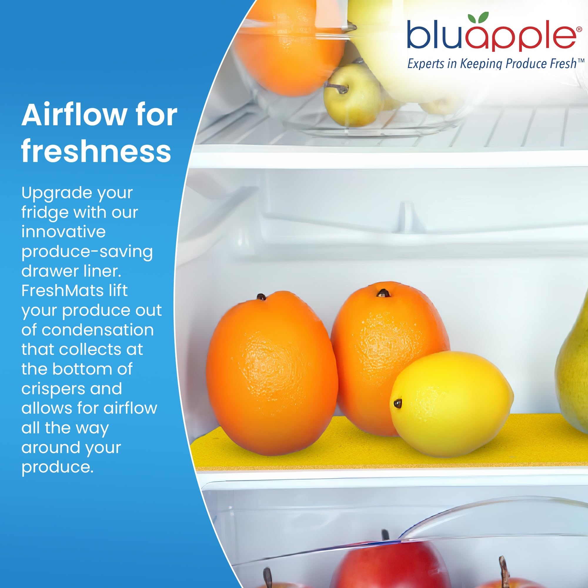 Bluapple FreshMats, Refrigerator Bin Liner, Fridge Drawer Mats, Crisper Life Extender Liner Keeps Produce Fresh Longer, Anti-Bruising, for Air Circulation, Washable & Reusable (4-Mats, 12x15, Black)