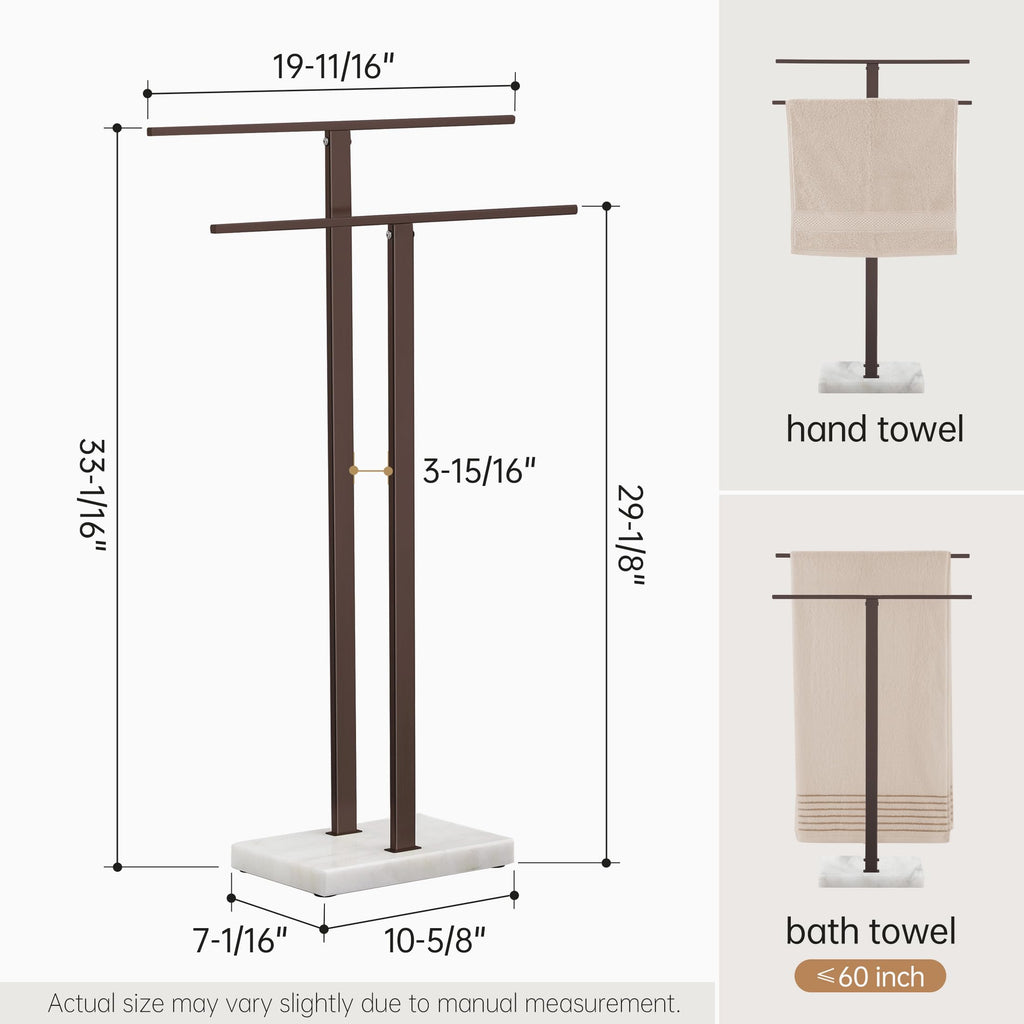 KES Standing Towel Rack with Black Natural Marble Base, 2-Tier Towel Rack Stand for Bathroom Floor, Bath Towel Holder Fits Bath Towel & Hand Towel,18/8 Stainless Steel, BTH217-BBK