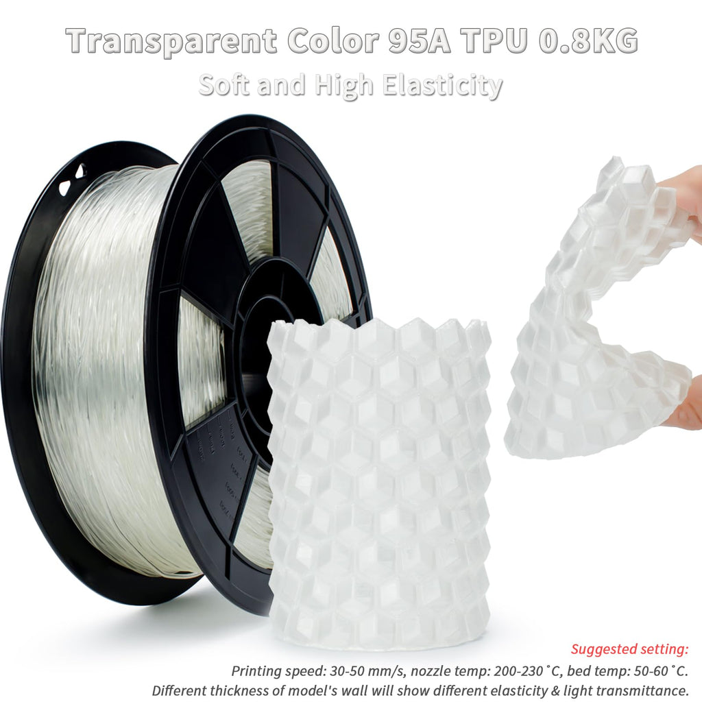 ZIRO TPU Filament 1.75mm 3D Printer Filament, Shore 95A Hardness TPU, Flexible Soft Material, 0.8KG/1.8lbs Spool, Fit Most FDM 3D Printers, Black