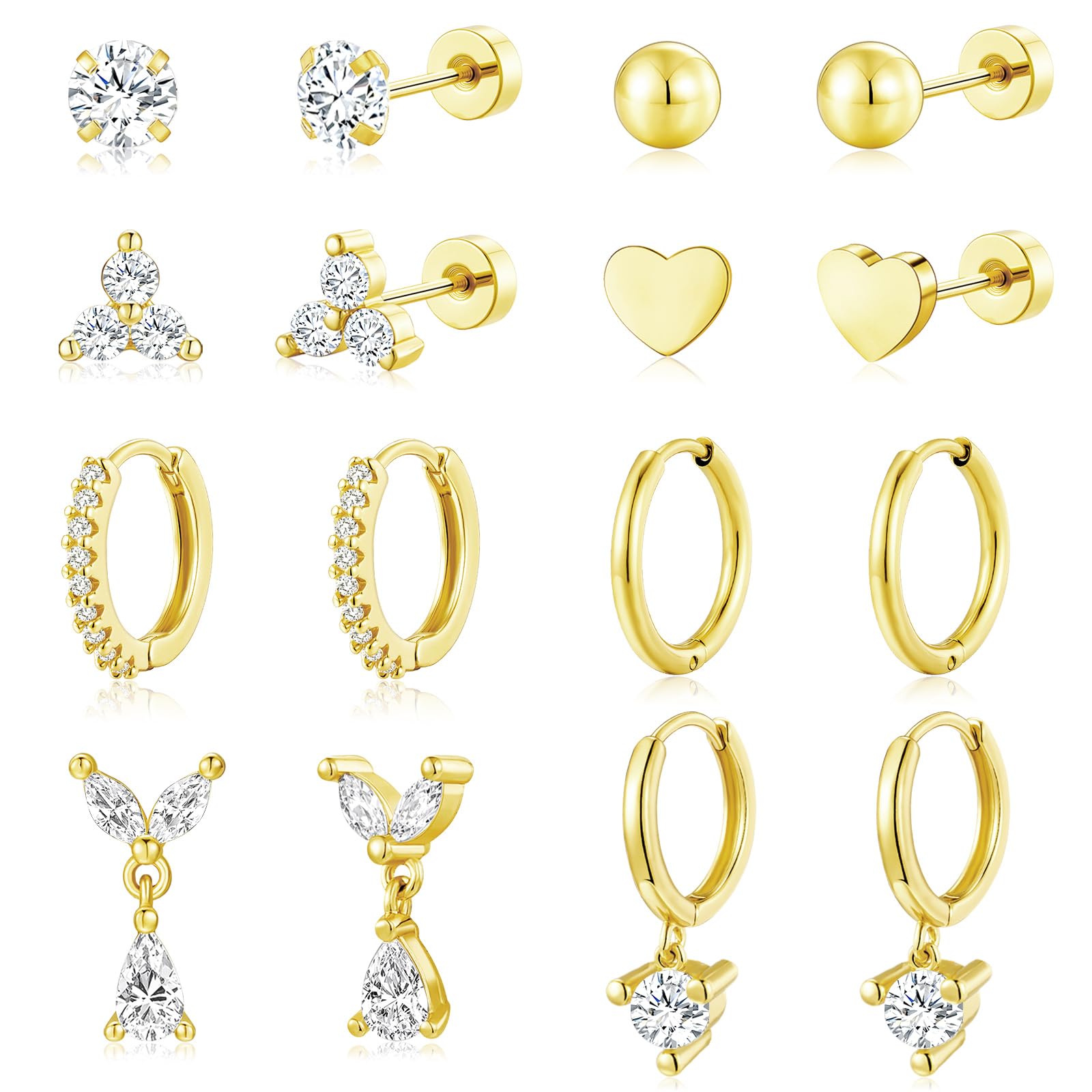 Adoyi 9 Pairs Gold Hoop Earrings Set for Womens Twisted Huggie Hoops Earrings 14K 18K Gold Plated for Girls Valentines Mother's Day Birthday Gifts Lightweight