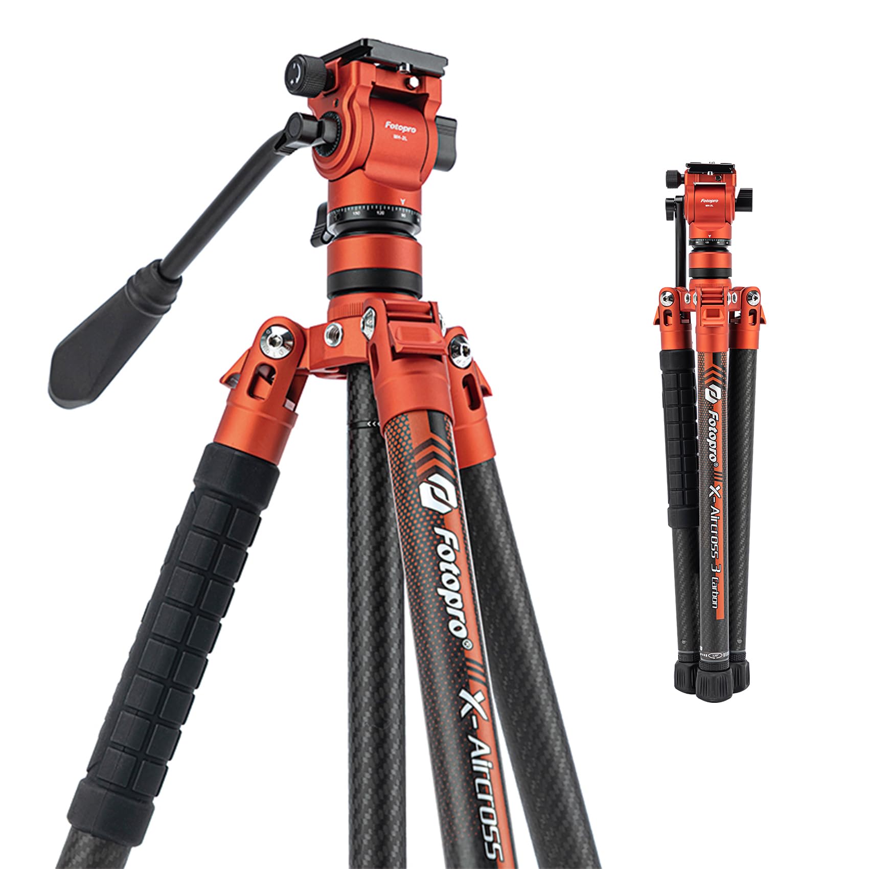 Fotopro 60" Camera Tripod, Carbon Fiber Travel Tripod with 360° Ball Head, Ultralight 2.1lbs, 22lbs Load, Quick Lock, Folds to 14.3" Carry-On, for DSLR Mirrorless Cameras, X-Aircross 3 Blue