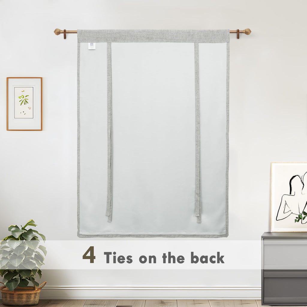 DriftAway Double Layer Linen Blackout Tie Up Curtains Thermal Insulated Fully Lined Balloon Roman Shade Bathroom Window Adjustable Rod Pocket for Small Window 25 Inch by 47 Inch Beige