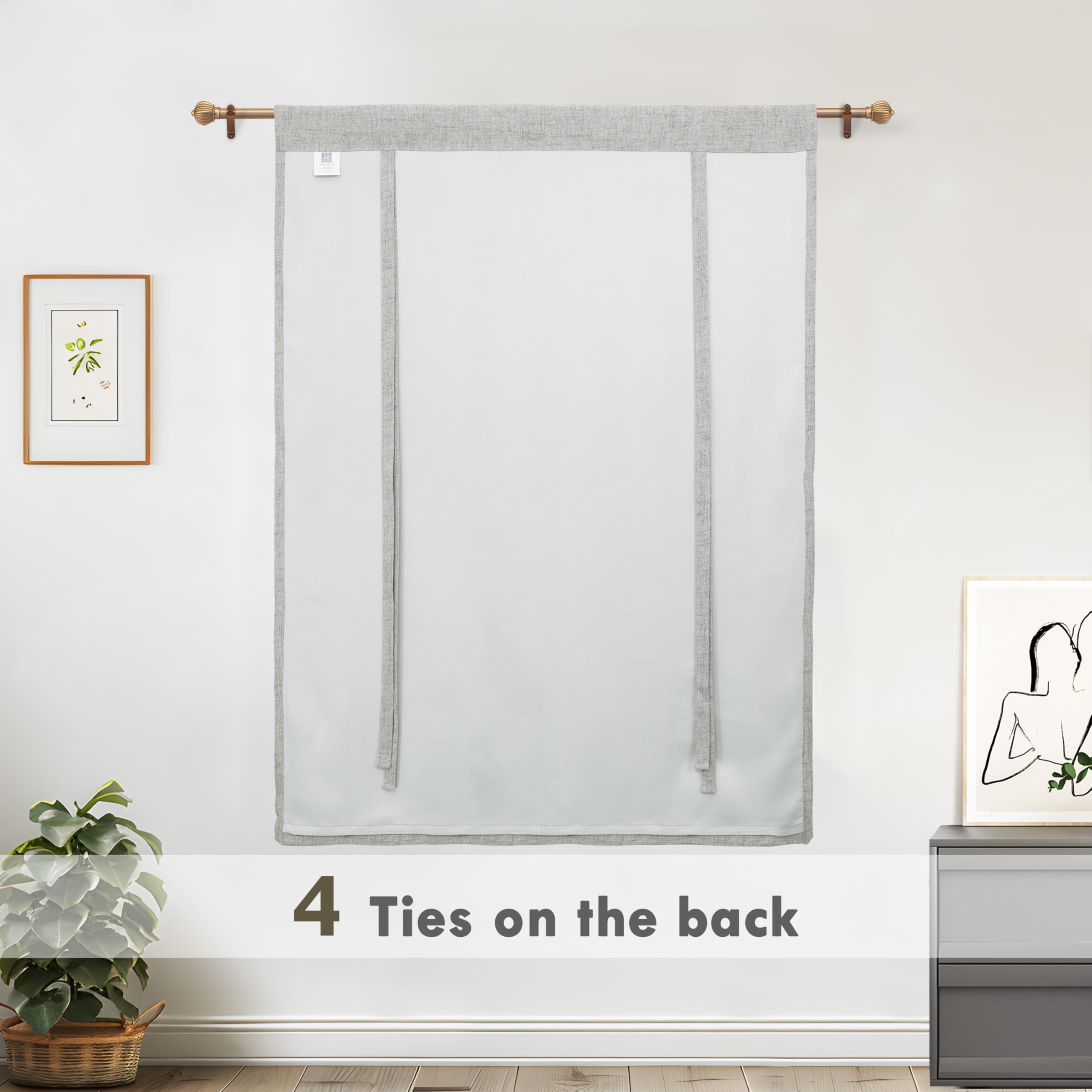 DriftAway Double Layer Linen Blackout Tie Up Curtains Thermal Insulated Fully Lined Balloon Roman Shade Bathroom Window Adjustable Rod Pocket for Small Window 25 Inch by 47 Inch Beige