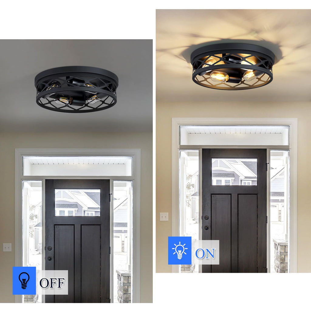SKEJAO Flush Mount Ceiling Light Fixture,Black 2-Light Hallway Light Fixtures Ceiling,Light Fixtures Ceiling Mount for Farmhouse,Kitchen,Hall,Bedroom,Bathroom (2 Pack)
