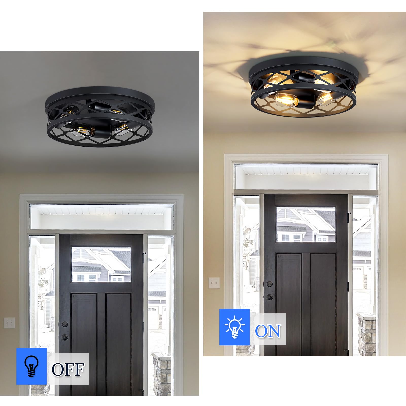 SKEJAO Flush Mount Ceiling Light Fixture,Black 2-Light Hallway Light Fixtures Ceiling,Light Fixtures Ceiling Mount for Farmhouse,Kitchen,Hall,Bedroom,Bathroom (2 Pack)