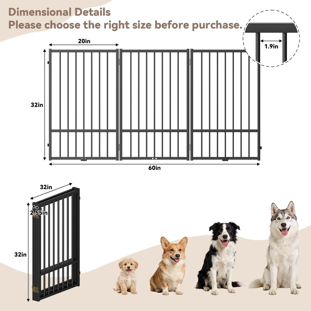 SNUOWU Full Metal Freestanding Dog Gate with Door, 24'' Height Foldable Pet Dog Fence for Indoor & Outdoor, 2 Panels Extra Wide Free Standing SmallDog Gates for Doorways,House,Stairs,Porch,Deck,Yard