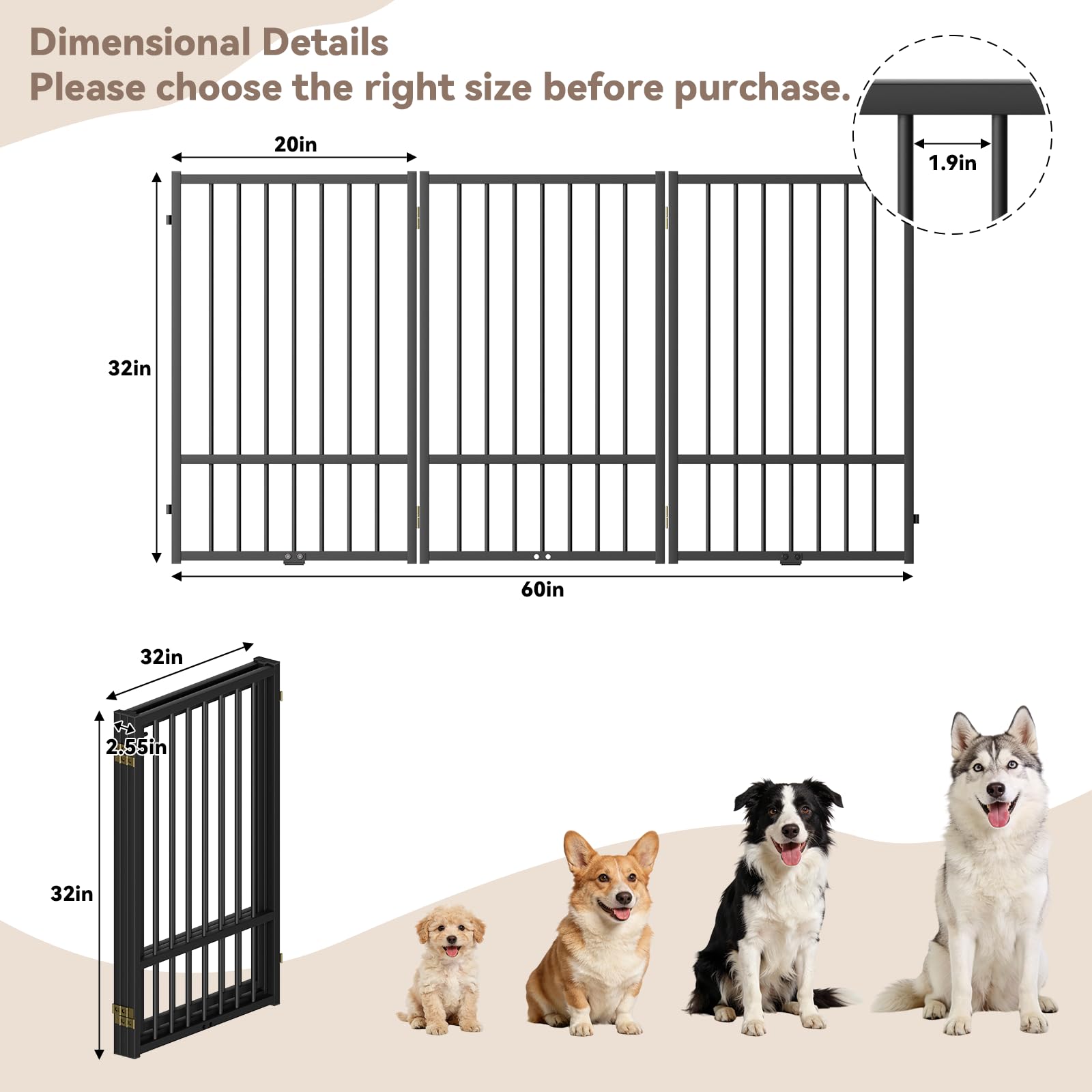 SNUOWU Full Metal Freestanding Dog Gate with Door, 24'' Height Foldable Pet Dog Fence for Indoor & Outdoor, 2 Panels Extra Wide Free Standing SmallDog Gates for Doorways,House,Stairs,Porch,Deck,Yard