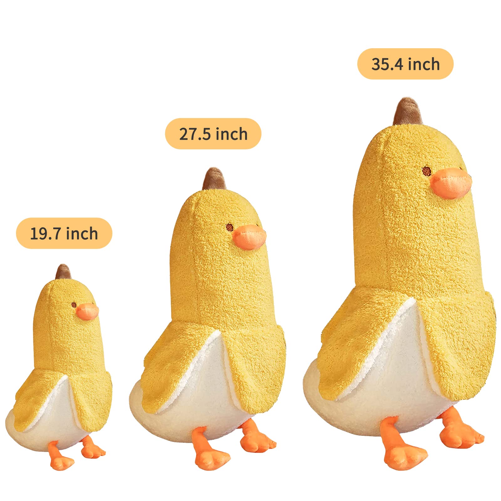 PEACH CAT Cute Banana Duck Stuffed Animal Long Banana Chef Duck Plush Pillow for Girls and Boys White 12"