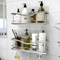 KINCMAX Premium Shower Caddy, Self Adhesive Shower Organizer w/ 4 Hooks, No Drill Shelves for Inside Shower, Rustproof Stainless Steel Shower Rack for Bathroom, Matte Black