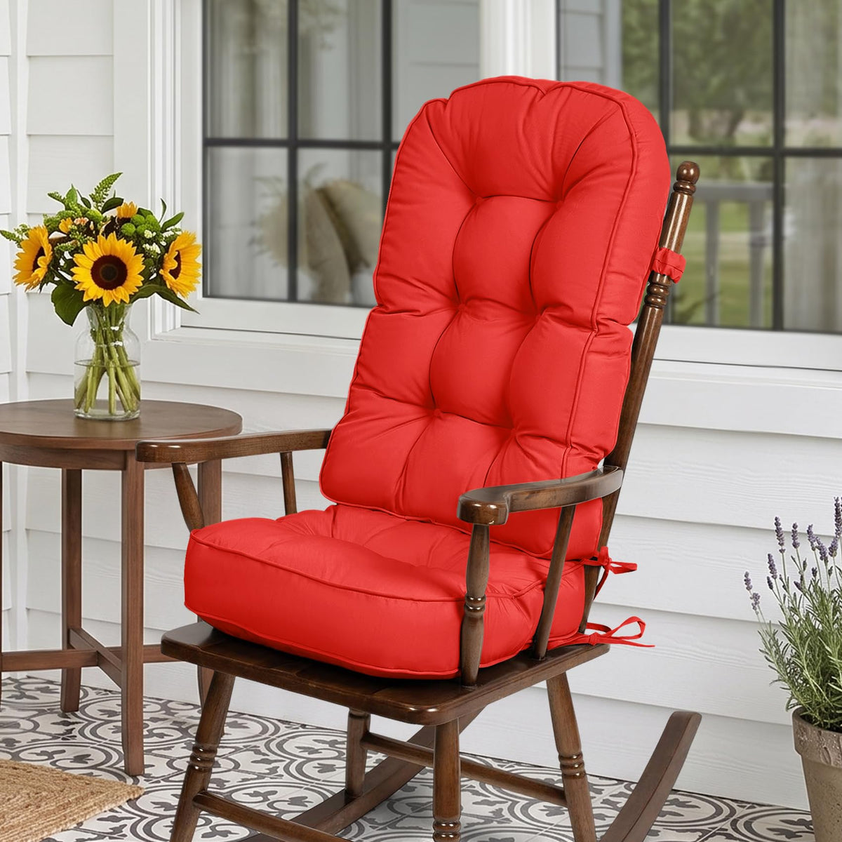 mudilun Rocking Chair Cushion - Non-Slip Tufted 4-Inch Thickened Rocking Chair Cushions with Ties Indoor/Outdoor Wooden Rocking Chair Pad for Living Rooms, Bedrooms, and Balconies