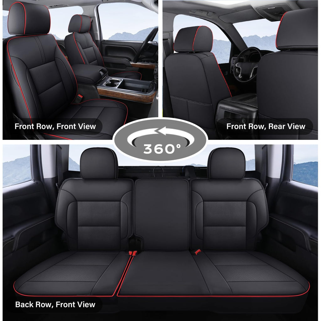Coverado Chevy Silverado Seat Covers, Faux Leather Seat Covers Fit for Chevy Silverado GMC Sierra 2007-2025 1500, 2015-2025 2500HD 3500HD Crew Double Extended Cab (Front, Black)