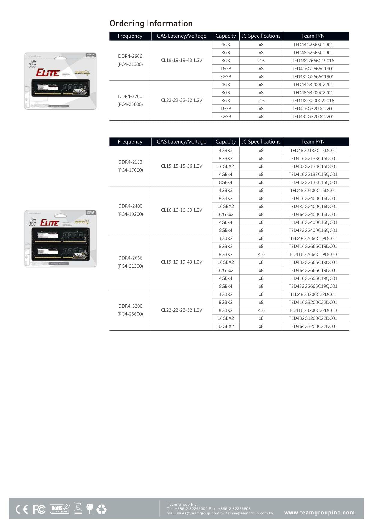 TEAMGROUP Elite DDR4 8GB Single 2666MHz PC4-21300 CL19 Unbuffered Non-ECC 1.2V UDIMM 288 Pin PC Computer Desktop Memory Module Ram - TED48G2666C1901