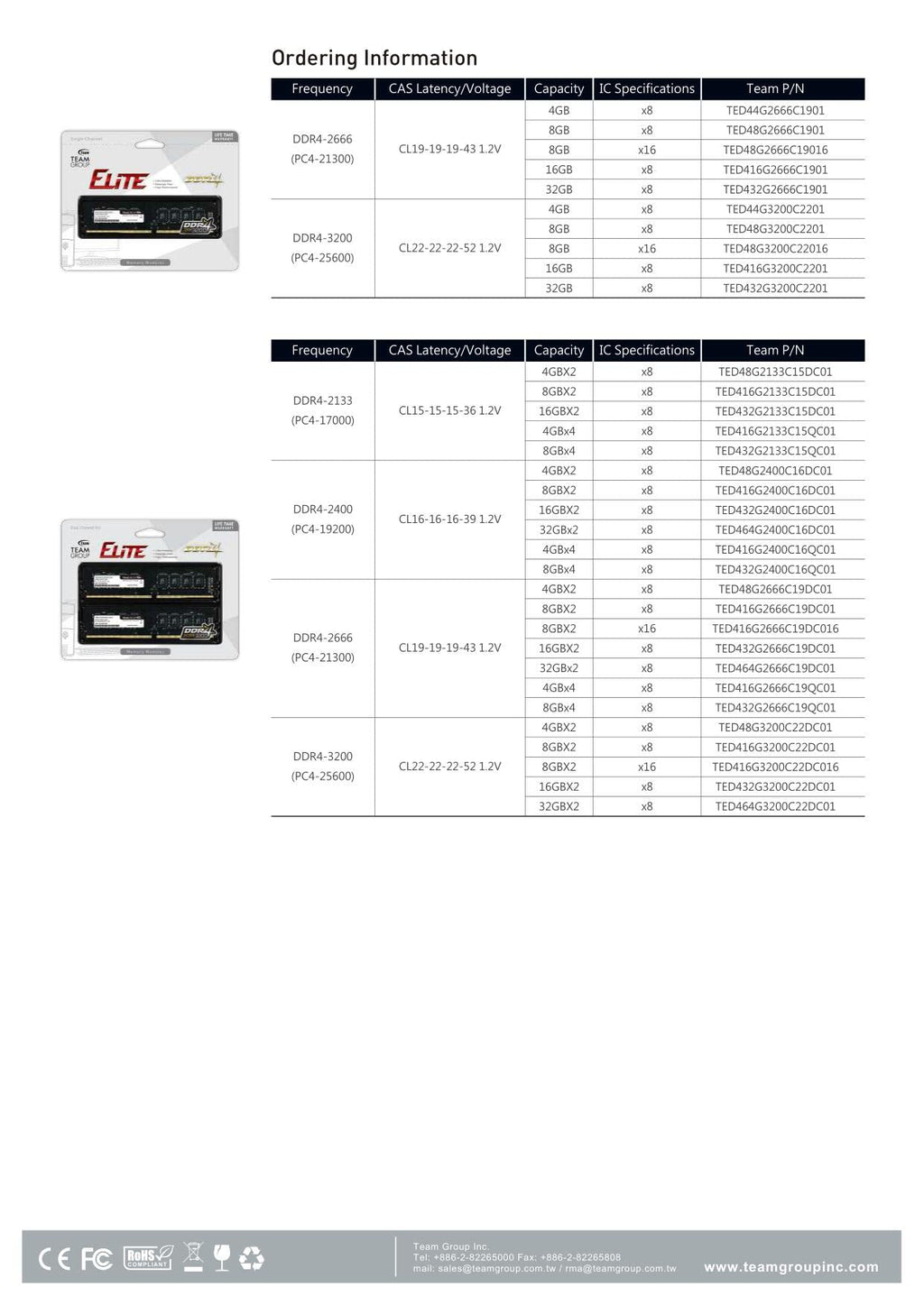 TEAMGROUP Elite DDR4 8GB Single 2666MHz PC4-21300 CL19 Unbuffered Non-ECC 1.2V UDIMM 288 Pin PC Computer Desktop Memory Module Ram - TED48G2666C1901