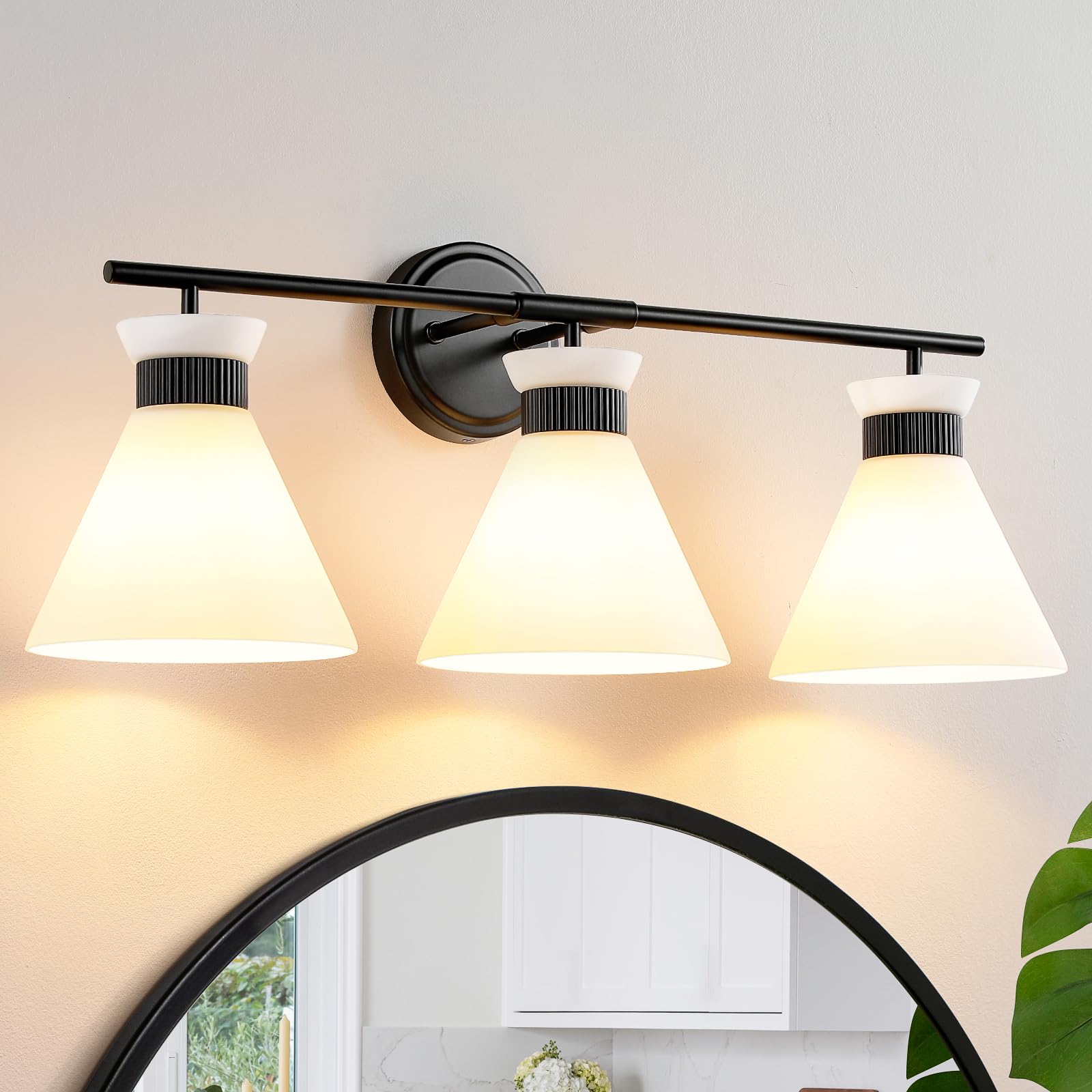 WOSHITU Gold Bathroom Light Fixtures: Modern Vanity Lighting Fixtures 2 Lights for Bathroom Mid Century Vanity Light Sconces Over Mirror with Frosted Milky Glass for Bath Bedroom Makeup