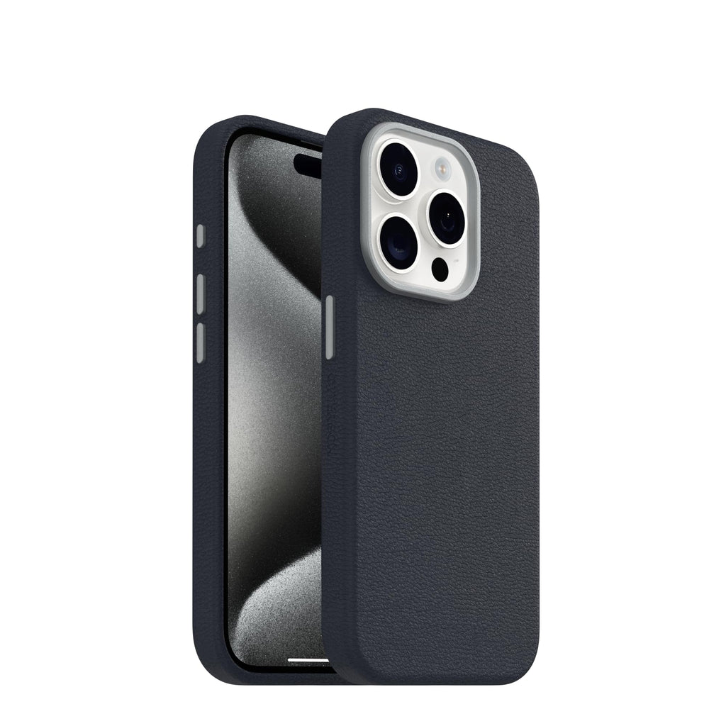 OtterBox iPhone 15 Symmetry Series Cactus Leather for MagSafe - Noir ASH (Black), Slim, Premium, Protective iPhone Case