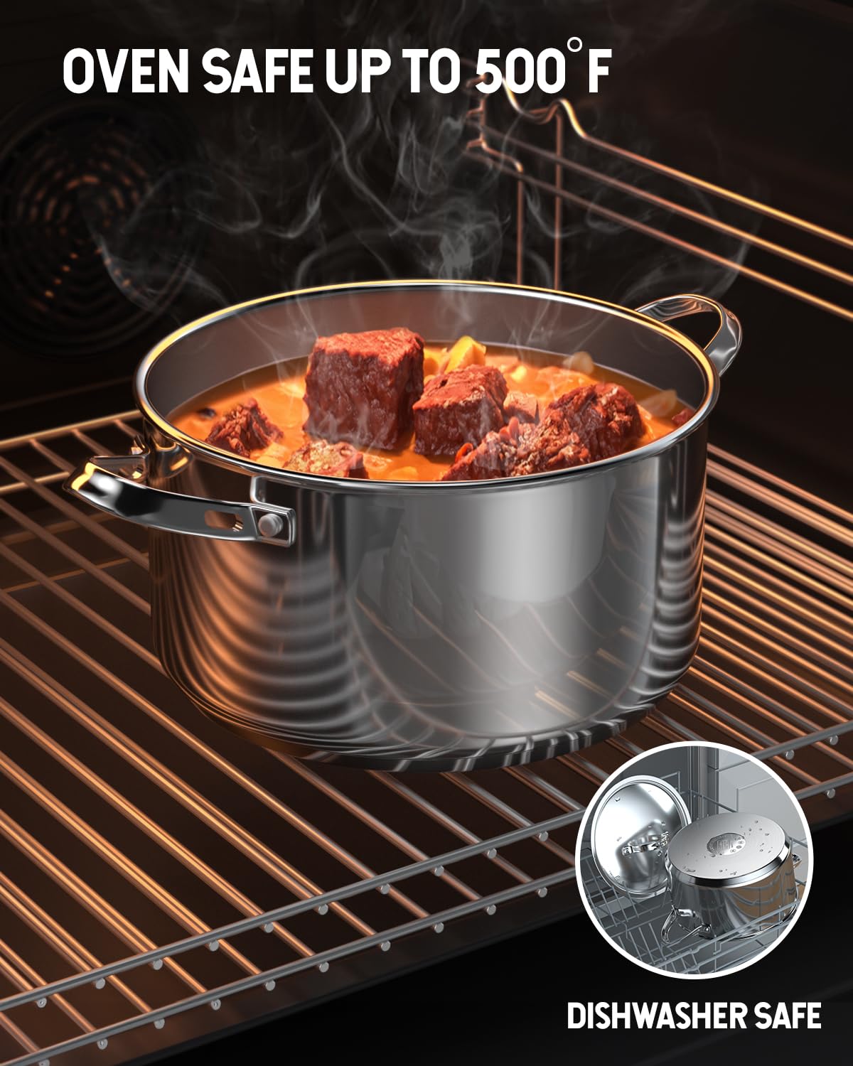 Cooks Standard Classic 6 Quart Stock Pot with Lid, Stainless Steel Dutch Oven