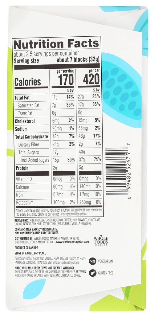 365 by Whole Foods Market, Milk Chocolate Bar, 2.8 Ounce