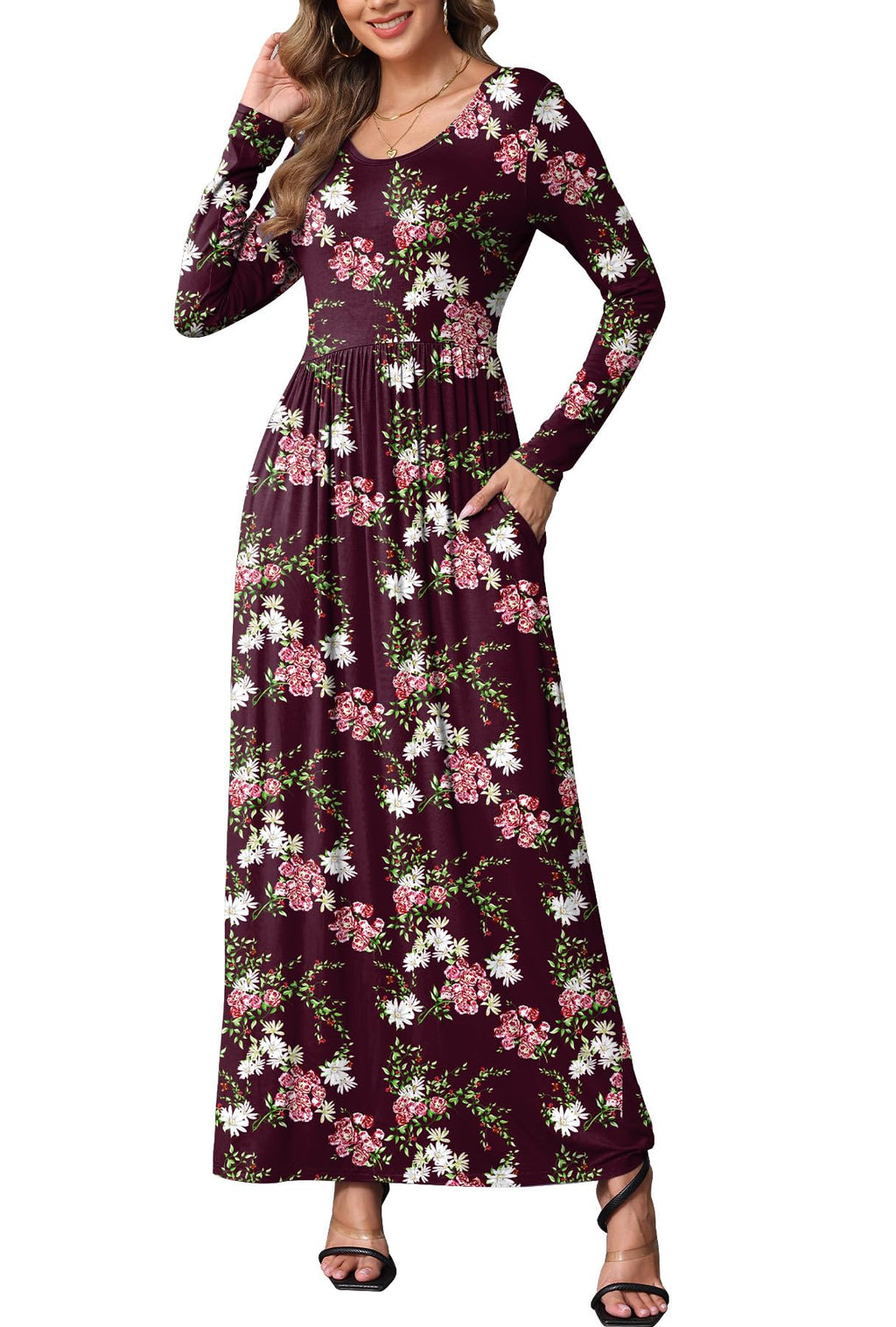 EUOVMY Women's Long Sleeve Loose Maxi Dresses Casual Long Dresses with Pockets