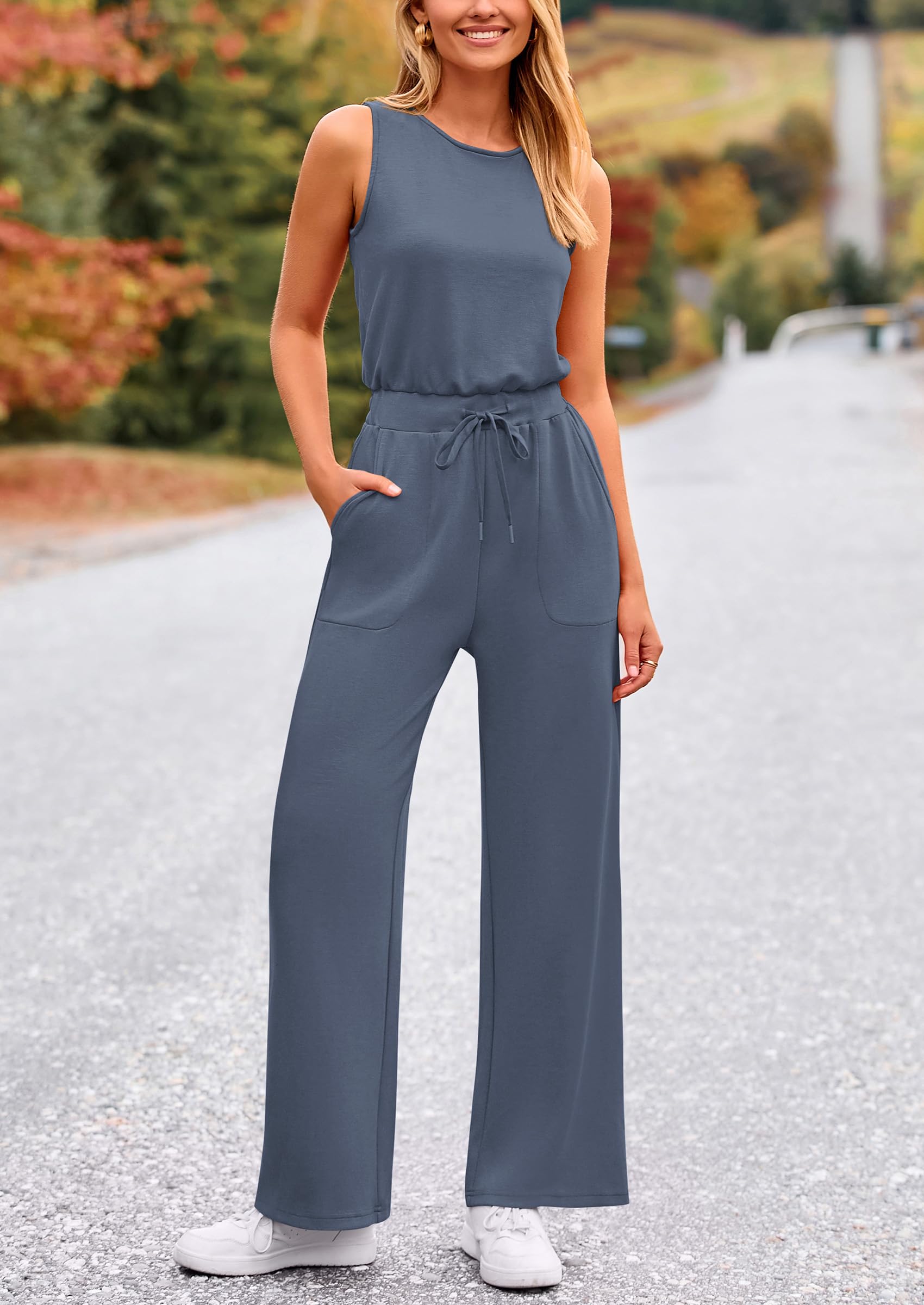 PRETTYGARDEN Jumpsuits for Women Casual 2026 Summer Sleeveless Wide Leg Pants Rompers One Piece Beach Vacation Spring Outfits