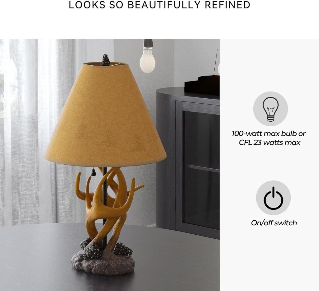 Signature Design by Ashley Derek Rustic Cabin Antler Lamp Set, 2 Count, Paper Silhouette Shade, Pull Chain Switch, 13.88" W x 13.88" D x 23.75" H, Brown