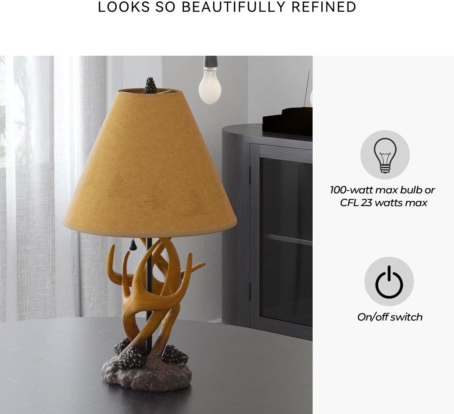 Signature Design by Ashley Derek Rustic Cabin Antler Lamp Set, 2 Count, Paper Silhouette Shade, Pull Chain Switch, 13.88" W x 13.88" D x 23.75" H, Brown
