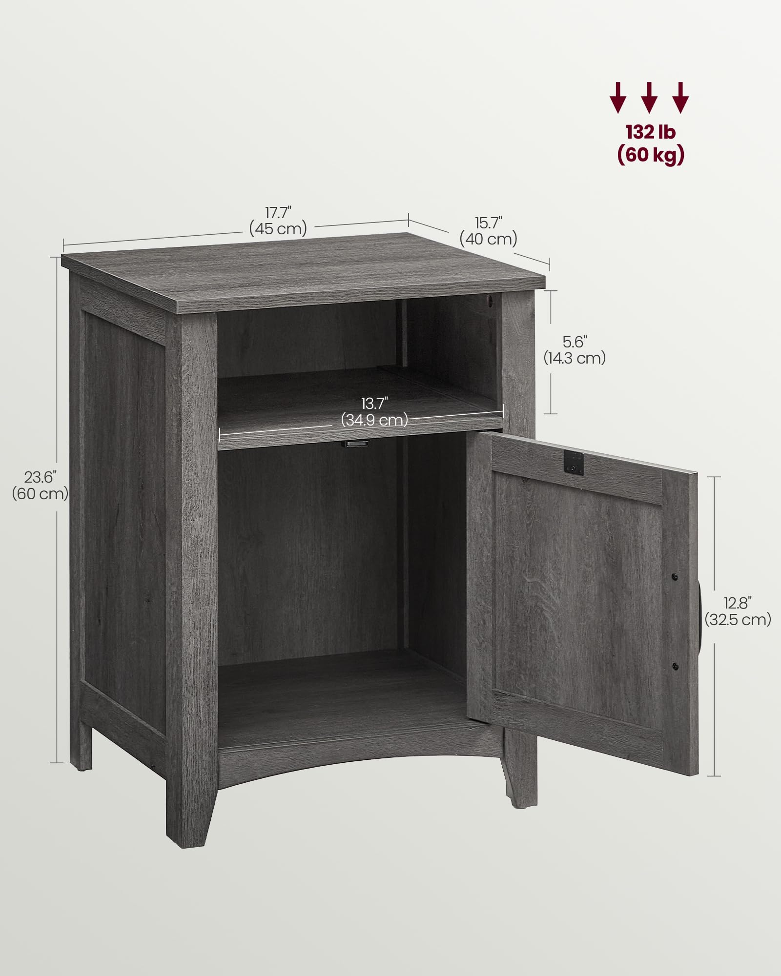 VASAGLE LIRY Collection - Farmhouse Nightstand with Barn Door, Bedside Table with Storage, Side End Table, Night Stand, Open Compartment, for Bedroom, Misty Gray ULET609G68