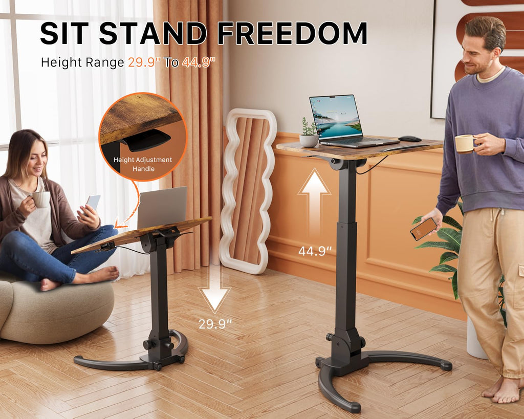 JOY worker Foldable Mobile Standing Desk, Height Adjustable Sit Stand Desk, 90° Tiltable Rolling Laptop Table, Portable Workstation with Non-Slip Mat for Home Office, Holds Up to 22lbs, Black
