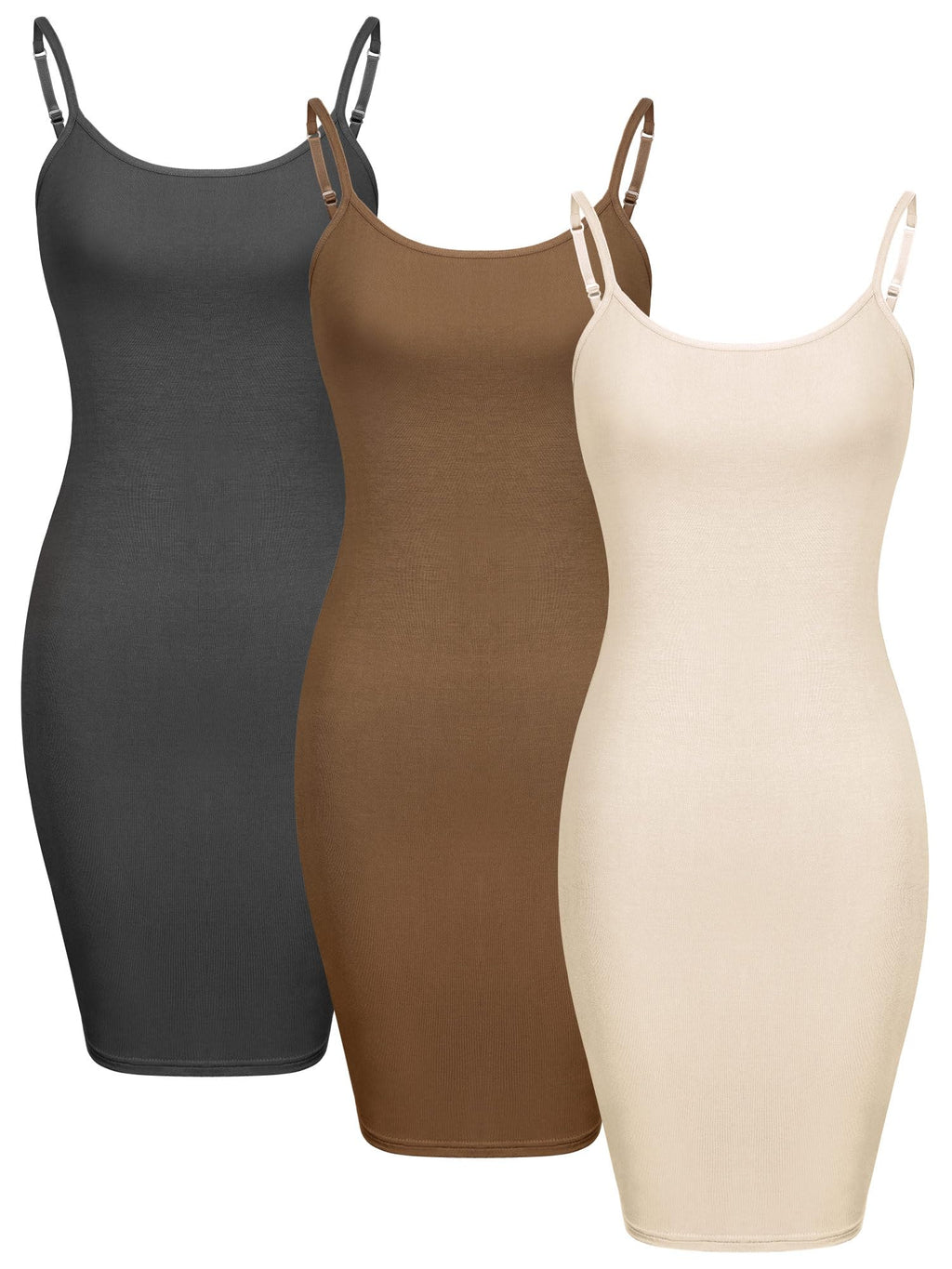 WILLBOND 3 Pieces Women's Basic Cami Long Tanks Dress Spaghetti Strap Slips for Under Dresses, Long Camisoles for Layering
