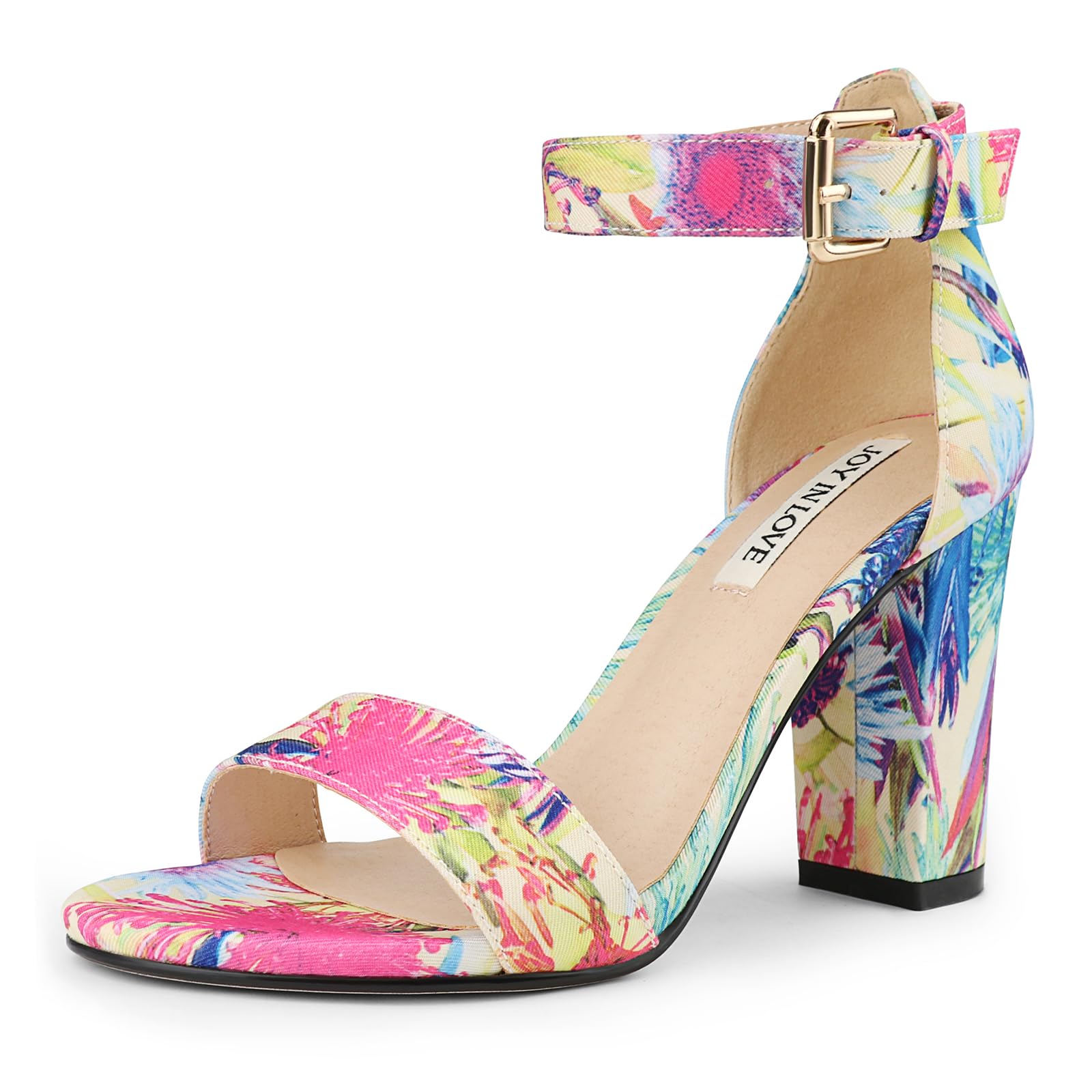 JOY IN LOVE Womens 3.5" Chunky Block High Heels Ankle Strap Heeled Sandals