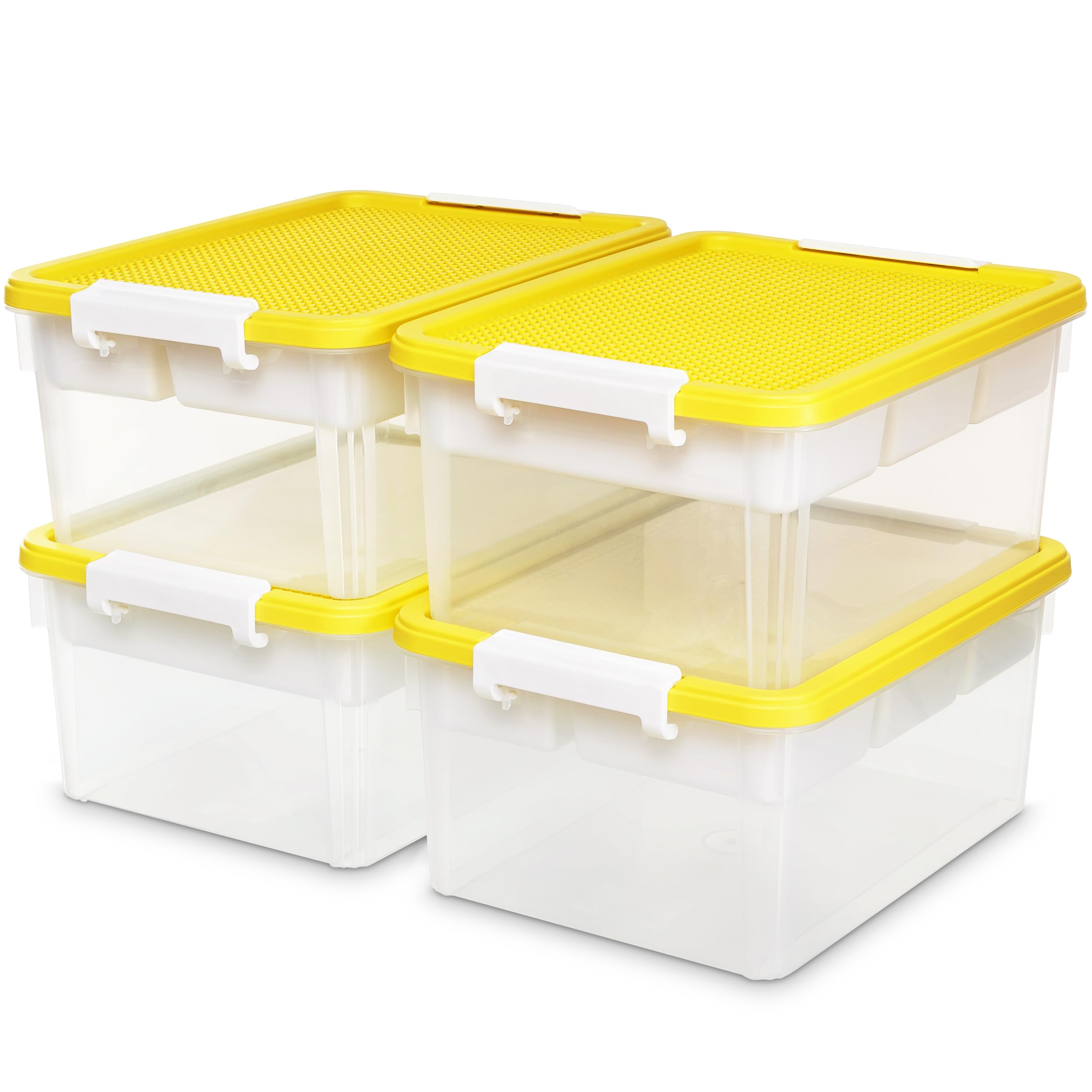 Citylife 17 QT Plastic Storage Box with Building Baseplate Lid and Removable Tray Craft Organizers and Storage Clear Storage Container for Organizing Bead, Tool, Sewing
