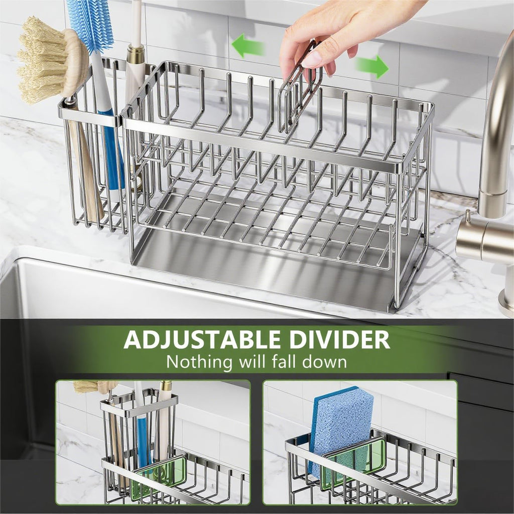 Cisily 2-Tier Kitchen Sink Caddy Organzier Rack with Dish Brush Sponge Holder | Kitchen Sink Countertop Organization Storage,Home Decor Accessories Essentials Stainless Steel