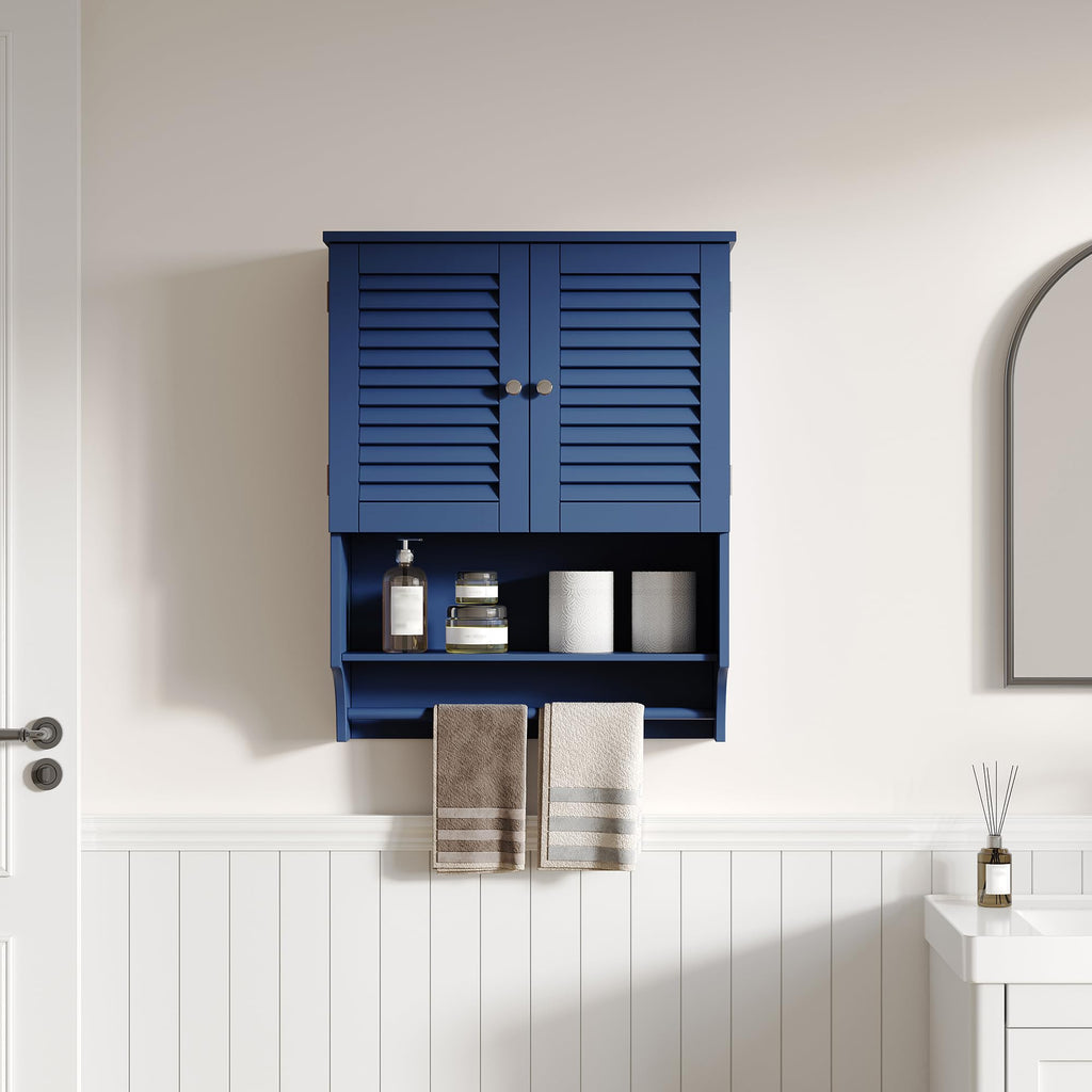 ChooChoo Bathroom Wall Cabinet, Medicine Cabinet, 2 Doors Over The Toilet Space Saver Storage Cabinet with Large Space, Black