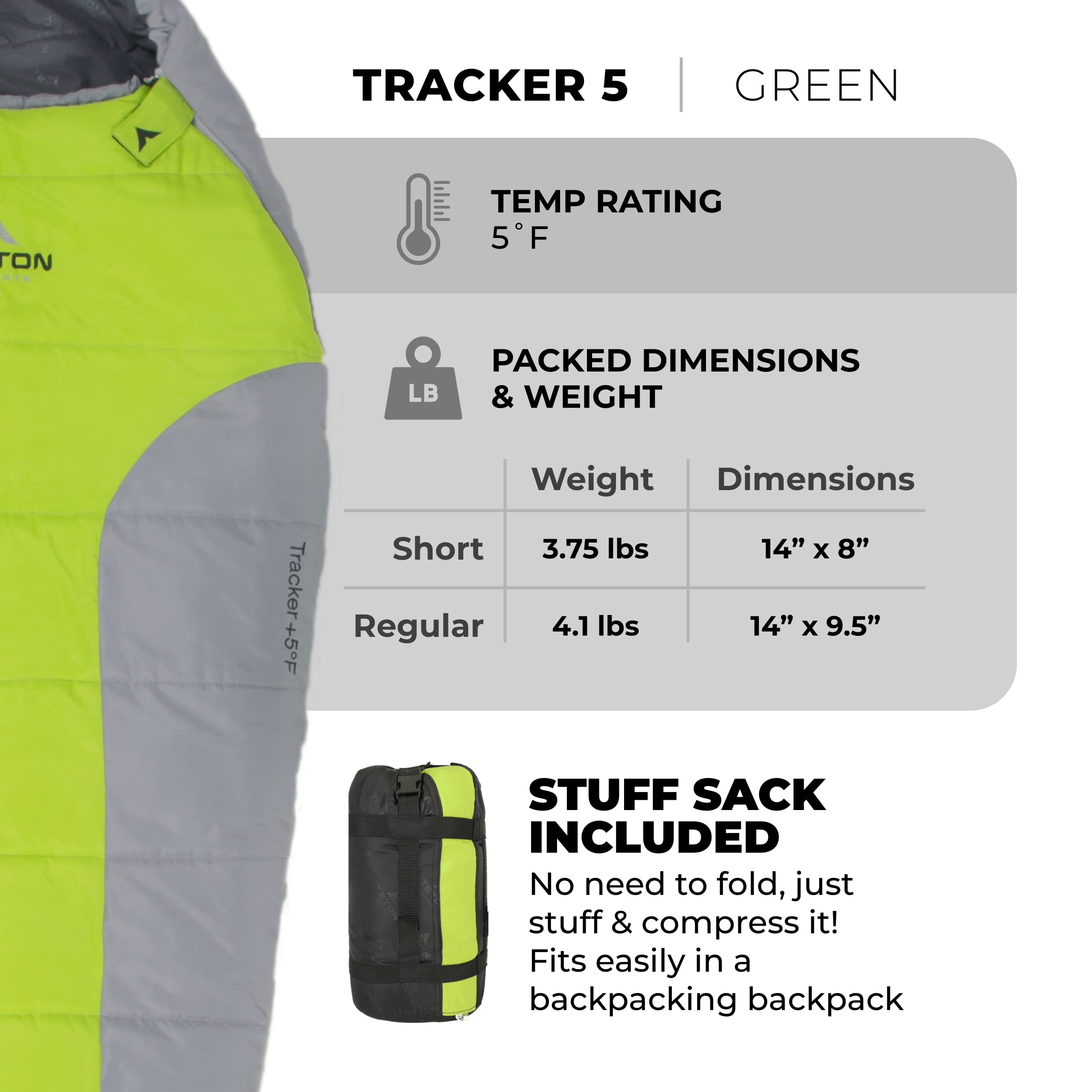 Teton 20F and 5F Degree Sleeping Bag; Lightweight, Warm Weather Mummy Sleeping Bags for Adults and Kids, Camping, Backpacking, Hiking
