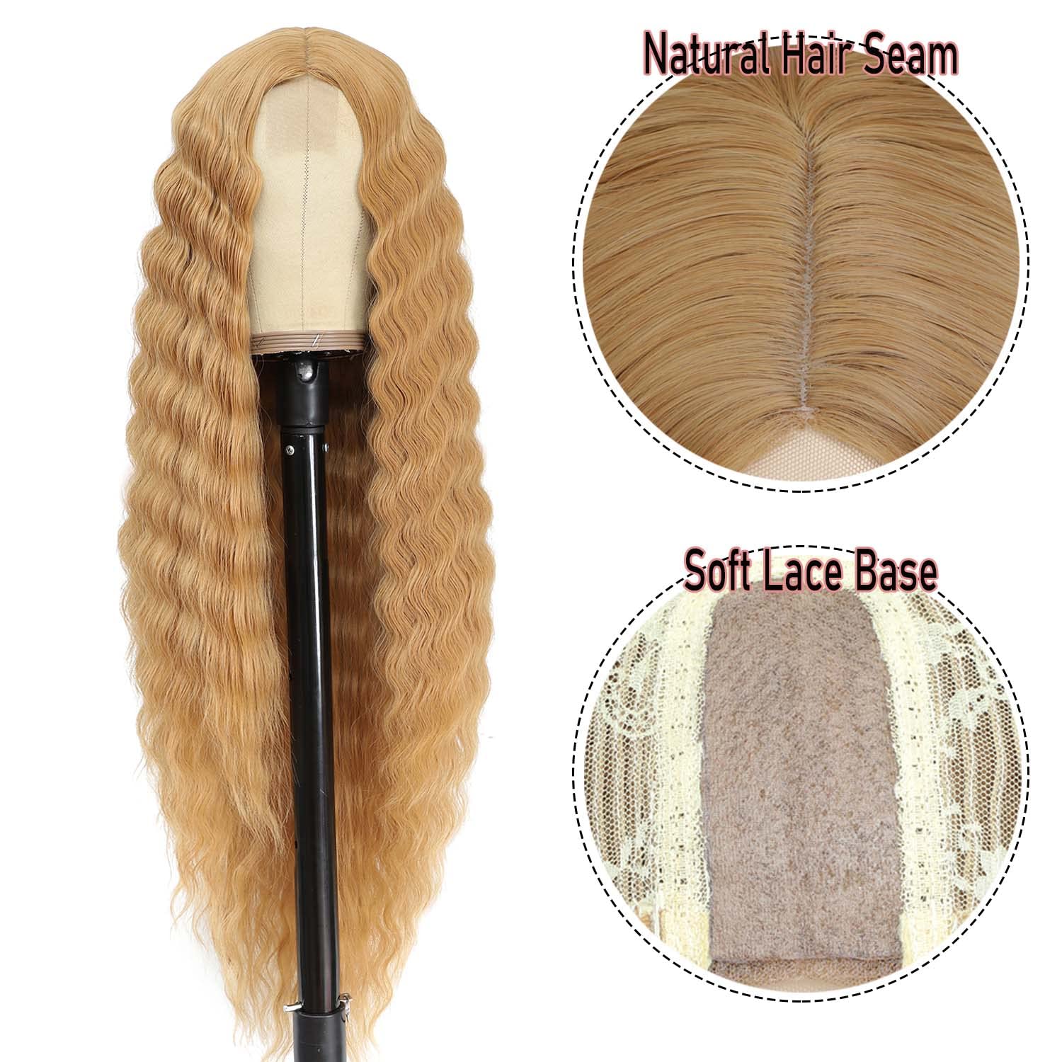 INSTASTYLE 30 Inch Synthetic Curly Wigs for Women Long Black Hair Wig Lace Front 4" Simulated Scalp Natural Loose Deep Wave Crimps Curls Wig As Hair Replacement Wigs 1B