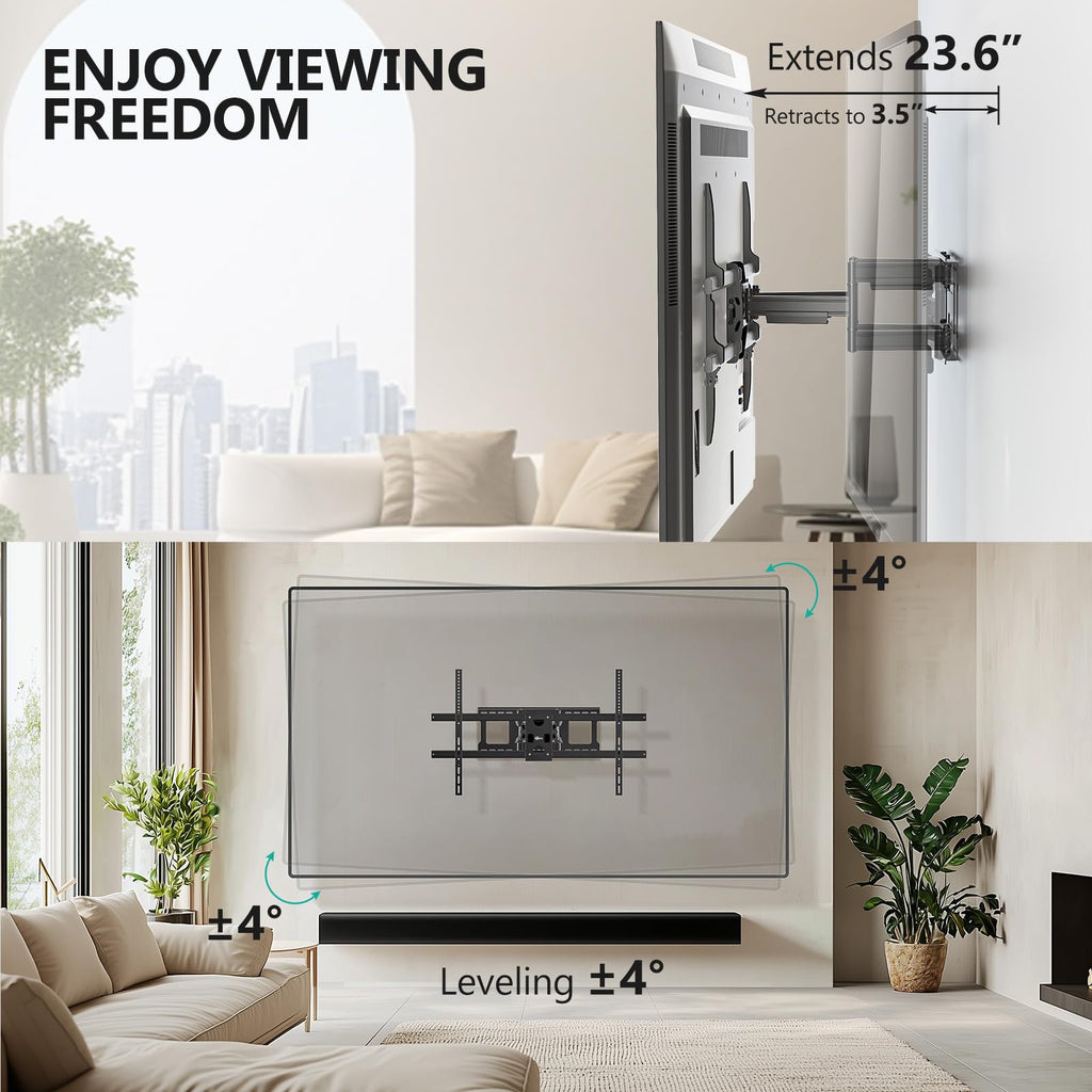 WALI Full Motion TV Wall Mount for 32–70 Inch TVs – Dual Articulating Mount with Swivel, Tilt & Extension | VESA up to 400x400mm | Fits 12/16" Wood Studs | Holds Up to 88 lbs