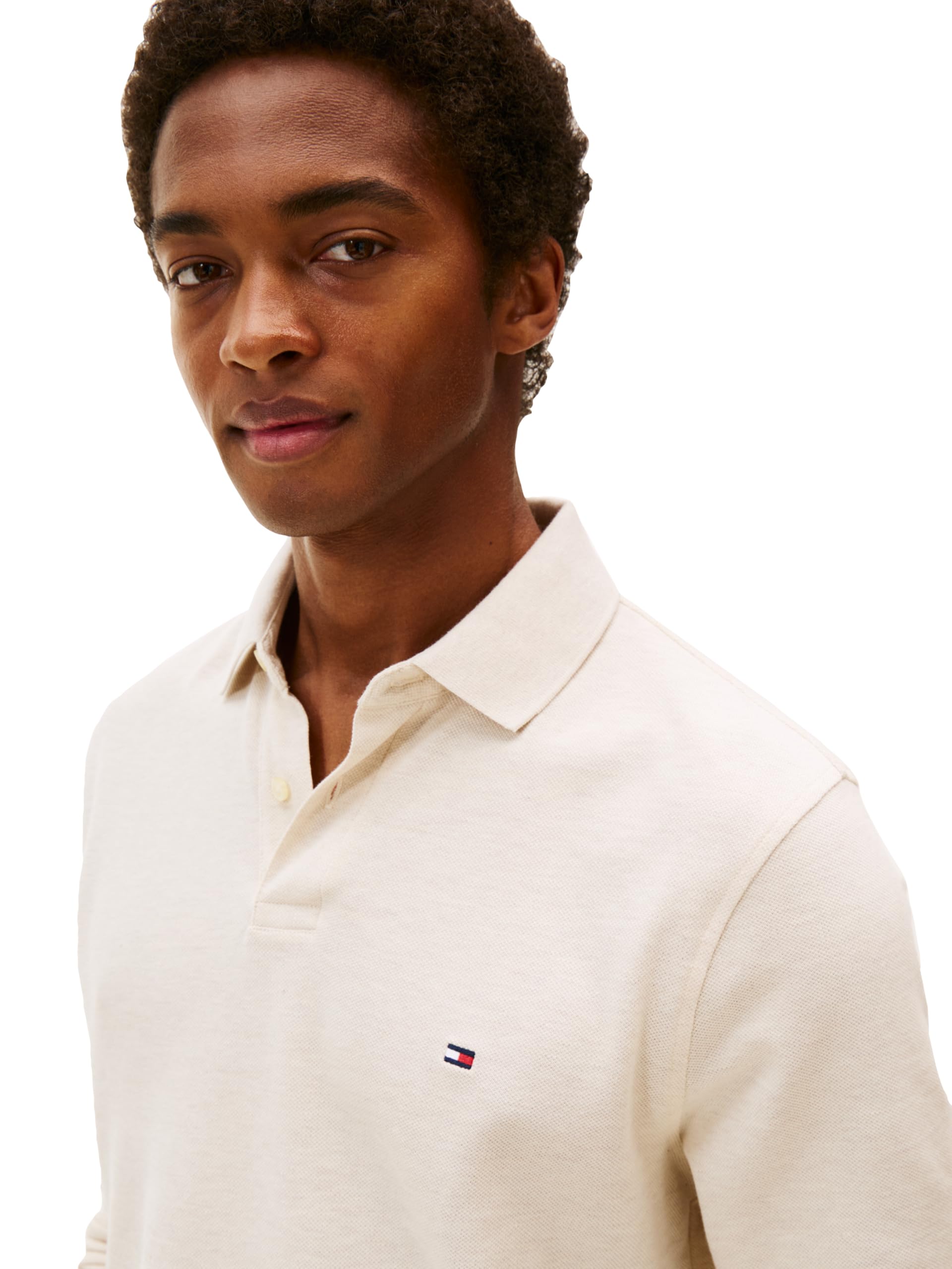 Tommy Hilfiger Men's Long Sleeve Polo Shirts in Regular Fit with Stretch and Organic Pique Cotton