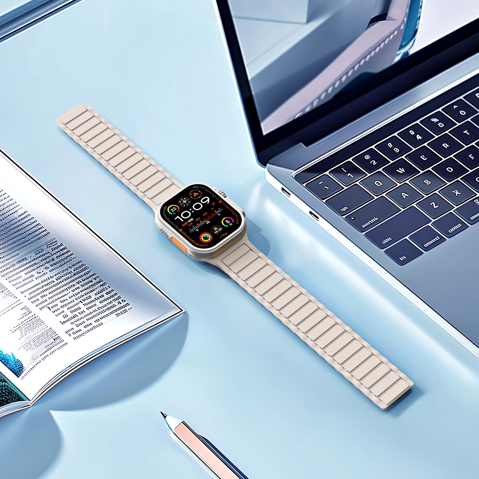 THWALK Magnetic Link Solo Loop Sport Silicone Bands Compatible with Apple Watch Ultra 3/2/1 49mm, Series 11/10 46/42mm, 9/8/7 45/41mm, SE 6/5/4 44/40mm, 3/2/1 42/38mm for Women Men