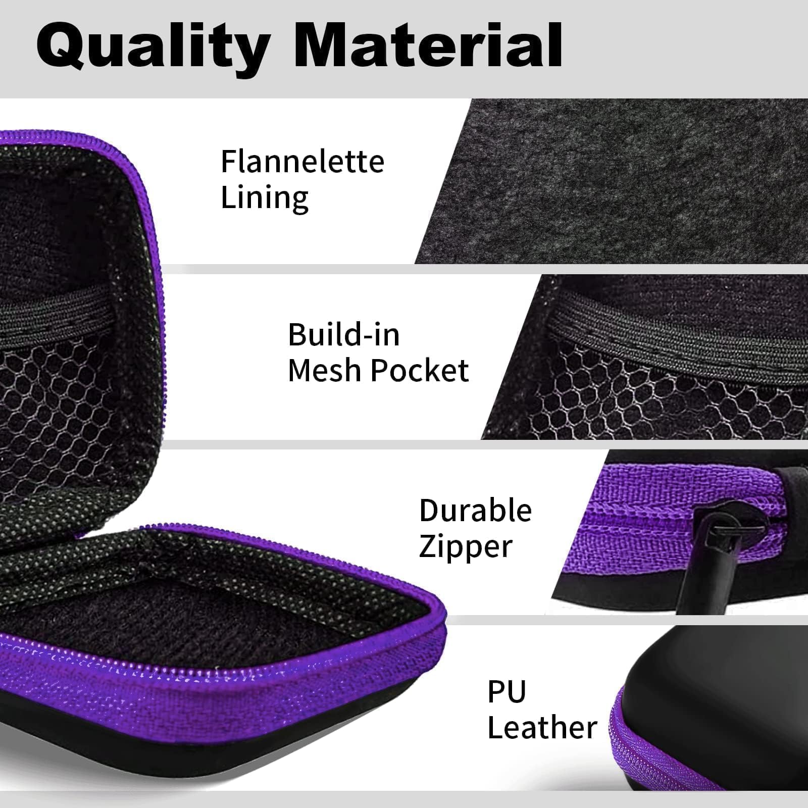 2Pack Oval Earbud Case Portable EVA Carrying Case Storage Bag Cell Phone Accessories Organizer with Carabiner for Earphone, Earbud, Earpieces, SD Memory Card, Camera Chips, Black/Purple