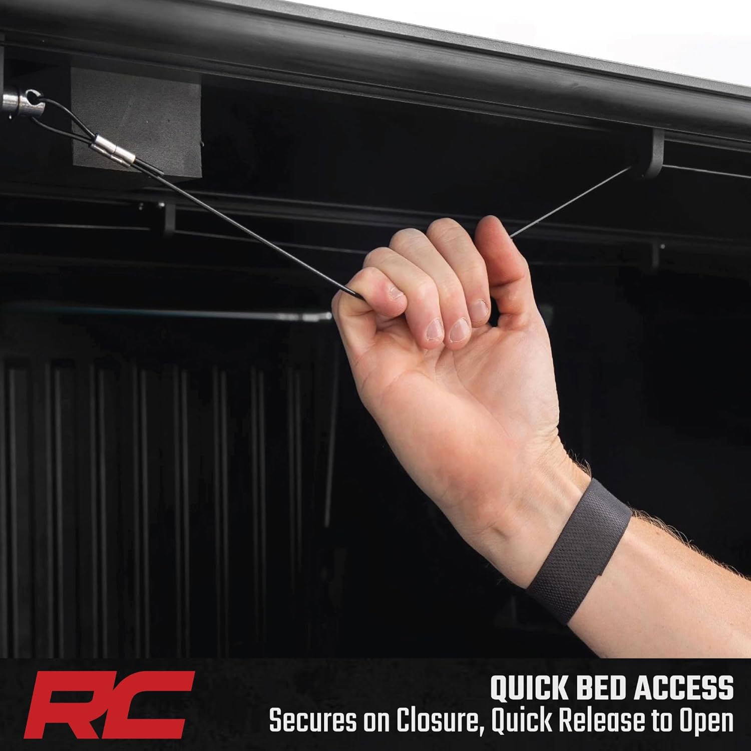 Rough Country Hard Tri-Fold Truck Bed Tonneau Cover for Toyota Tundra (2022-2026) - Aluminum Flip-Up Bed Cover, Fits 5'7 (65.6") Bed
