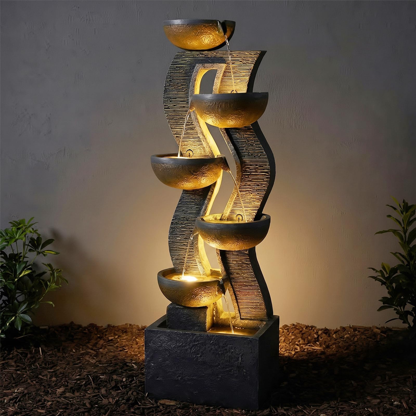 Bumilgar 2-Tier Bowl Water Fountain with LED Lights, 27.95" Tall Freestanding Outdoor & Indoor Garden Waterfall Fountain for Yard, Patio, Backyard, Floor Standing Home Decor