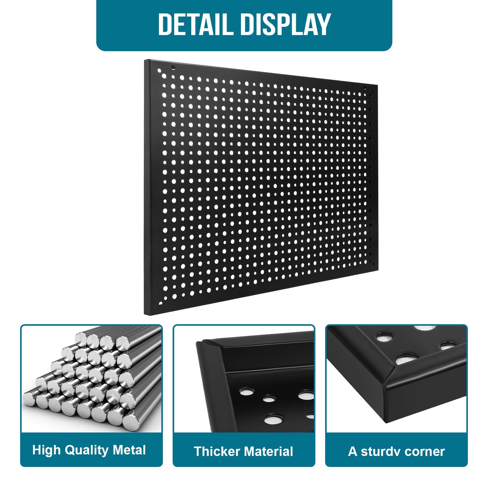 Peg Board,Steel Organization Panels, Ideal for Garage Tool Storage, Office Organization, Craft Room, Kitchen,Pack of 4 (Black, 4-12X12)