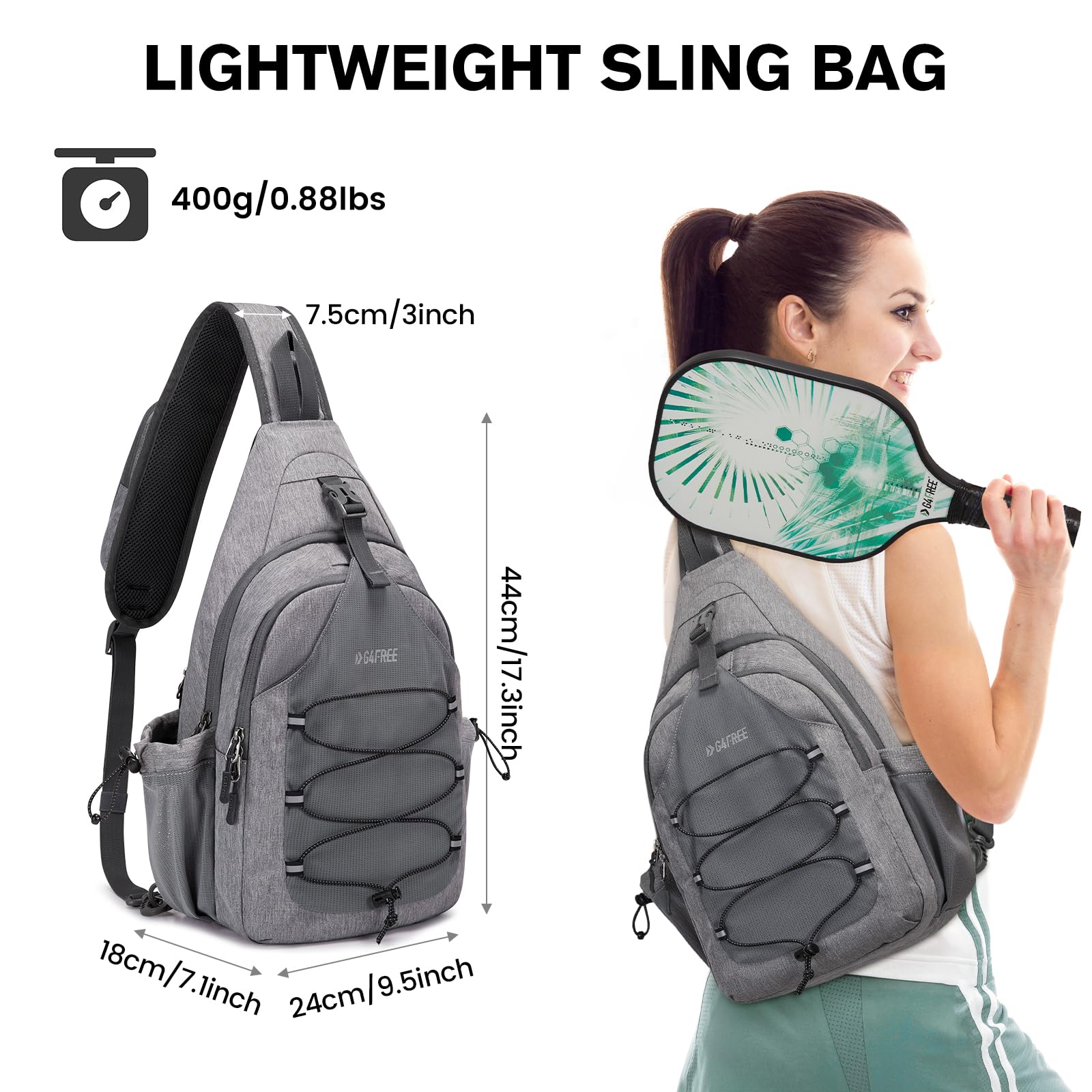 G4Free Pickleball Bag, Crossbody Sling Bag for Men Women, Pickleball Backpack, Pickle Ball Paddle Bag Gifts for Sports