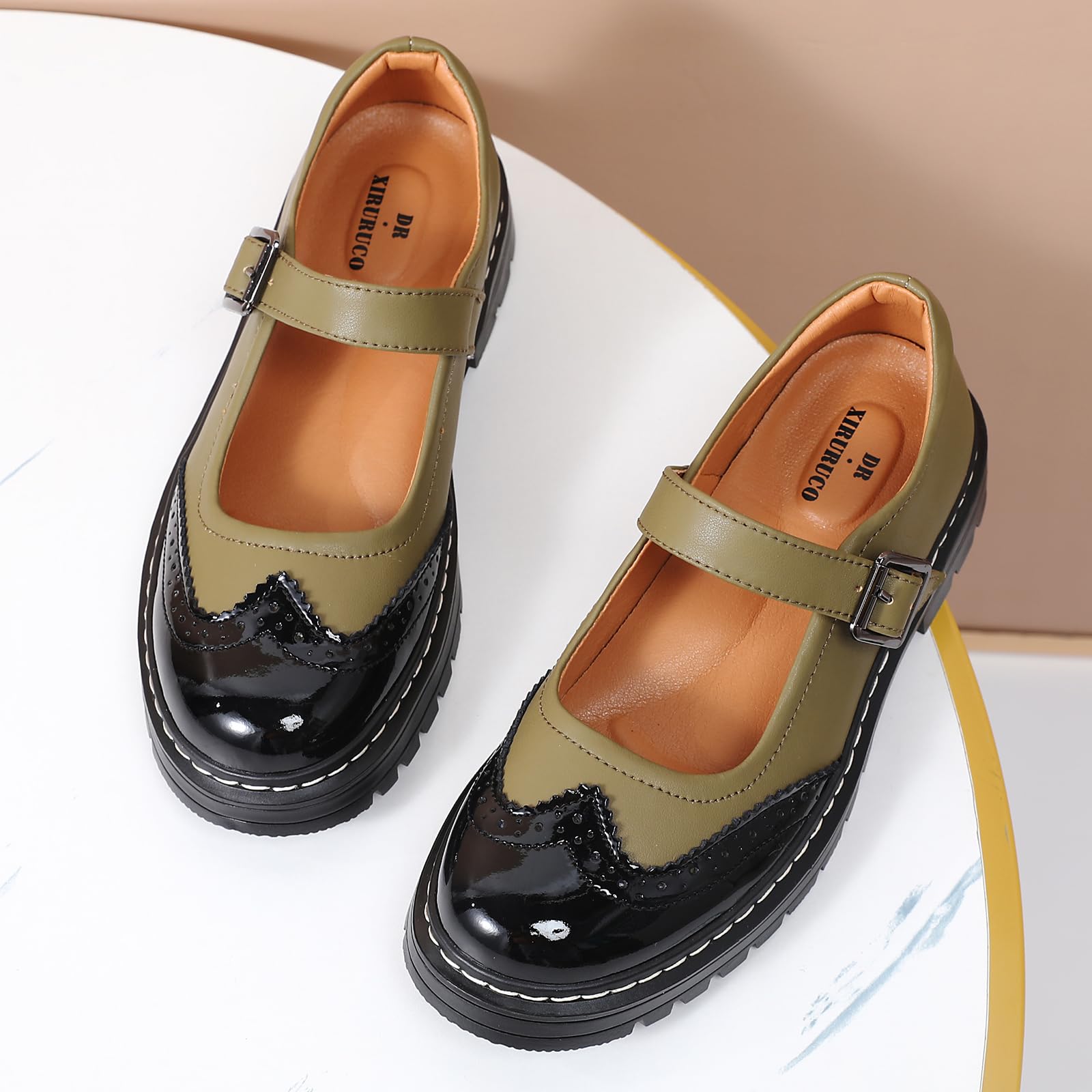 Mary Jane Shoes Women Platform Non-Slip Classics Round Toe Ankle Strap Comfort Casual Oxford Dress Work Mary Jane Flat Shoes