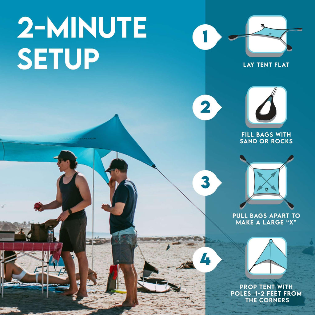 Neso Gigante Portable Beach Tent Sun Shelter - Lightweight Beach Shade Canopy - Easy Setup for Family Outings - Patented Reinforced Corners - UPF 50+ - 8ft Tall, 11 x 11ft - Save The Whales