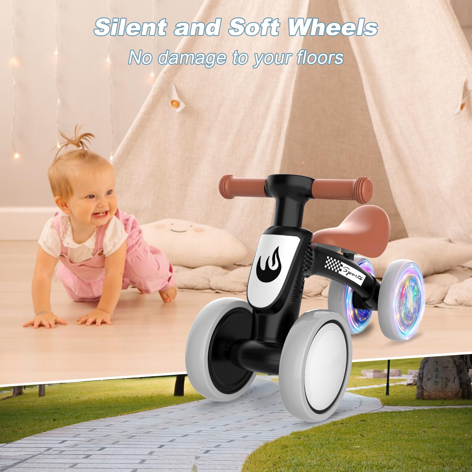 Colorful Lighting Baby Balance Bike Toys for 1 Year Old Boy Gifts, 10-36 Month Toddler Balance Bike, No Pedal 4 Silence Wheels & Soft Seat First Bike, One Year Old Boy Birthday Gift.
