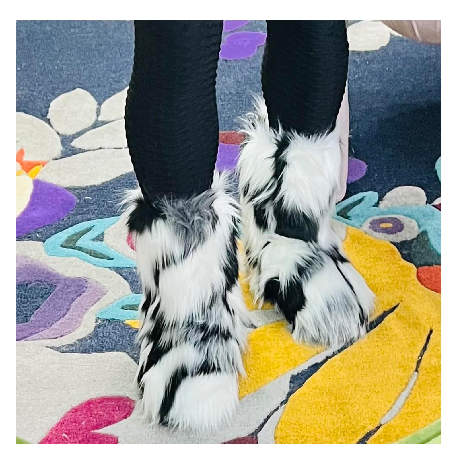 IXU Women's Faux Fur Boot Furry Fluffy Round Toe Suede Snow Winter Women Boots Comfy Plush Warm Short Outdoor Indoor Flat Shoes Mid-Calf Boots