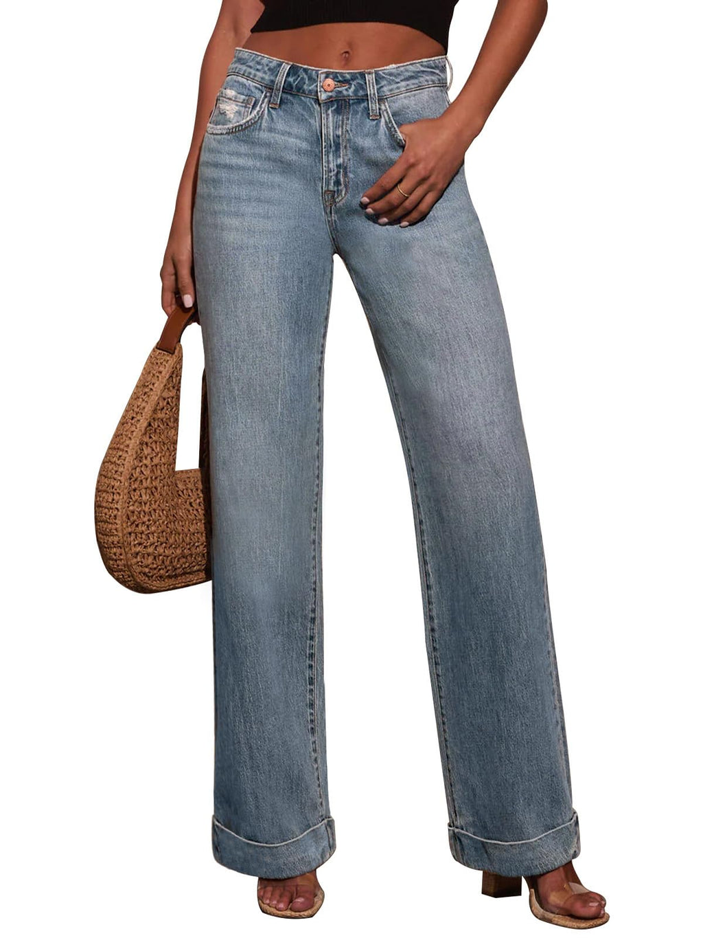 KUNMI Jeans for Women Wide Leg Baggy High Waist Boyfriends Straight Leg Stretchy Denim Pants Trendy Fall 2025