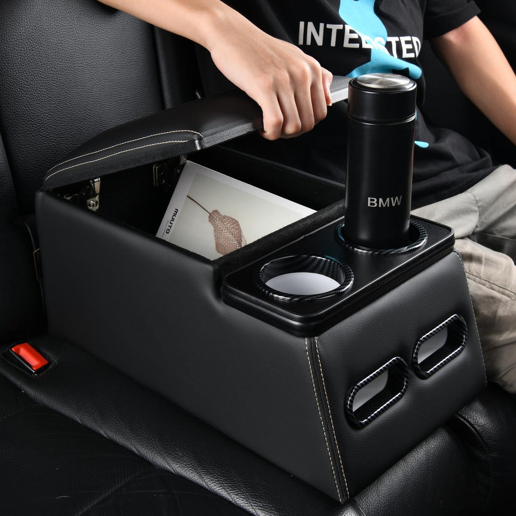 Coverado Car Center Console, Universal Rear Bench Seat Consoles, Truck Seat Organizer and Storage, Back Seat Car Organizer with Cup Holder, Large Storage Box, Central Armrest Box (Regular, Beige)