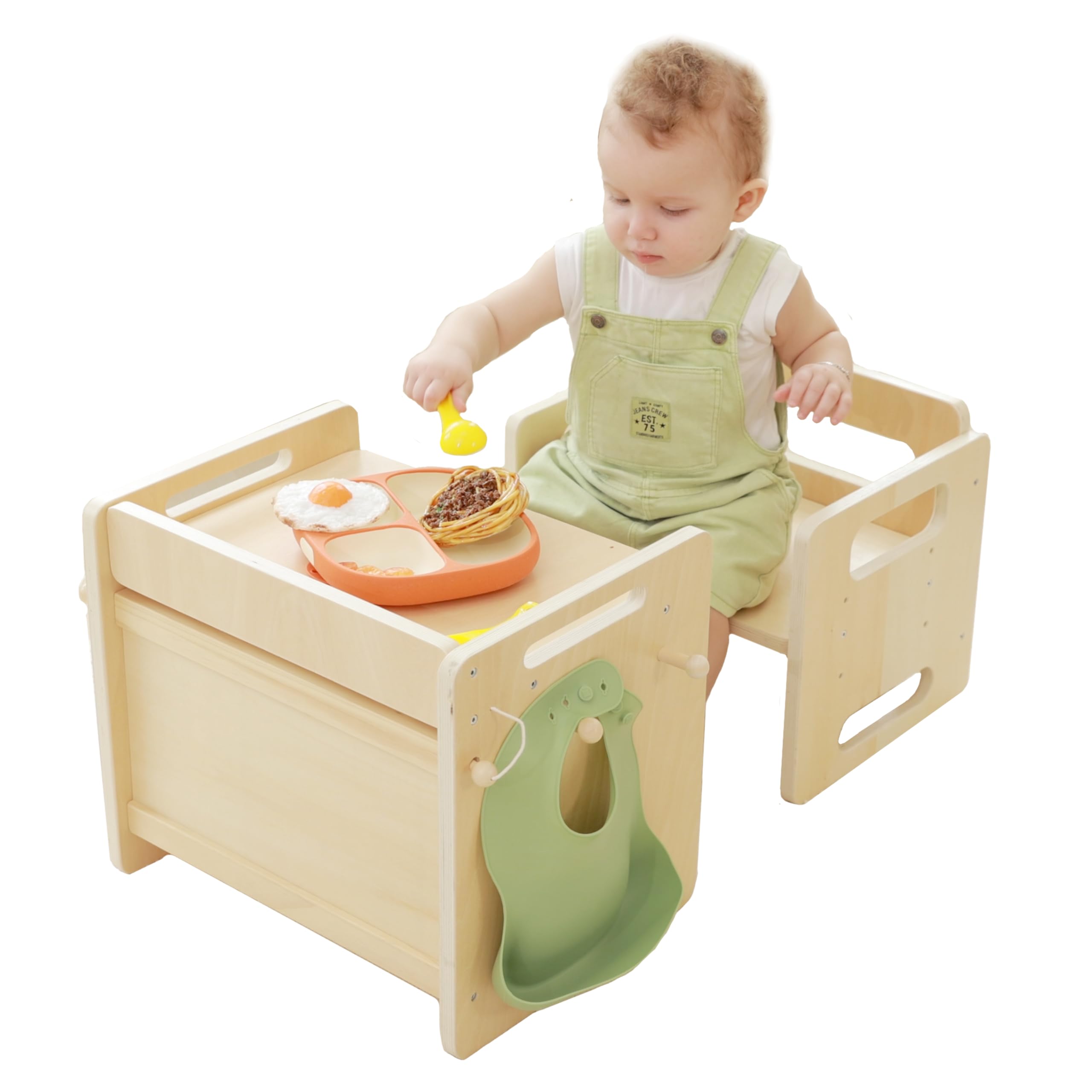 bpmfkid Montessori Weaning Table and Chair Set - Adjustable Design for Toddlers, Ideal for Mealtime, Learning, and Play, Black
