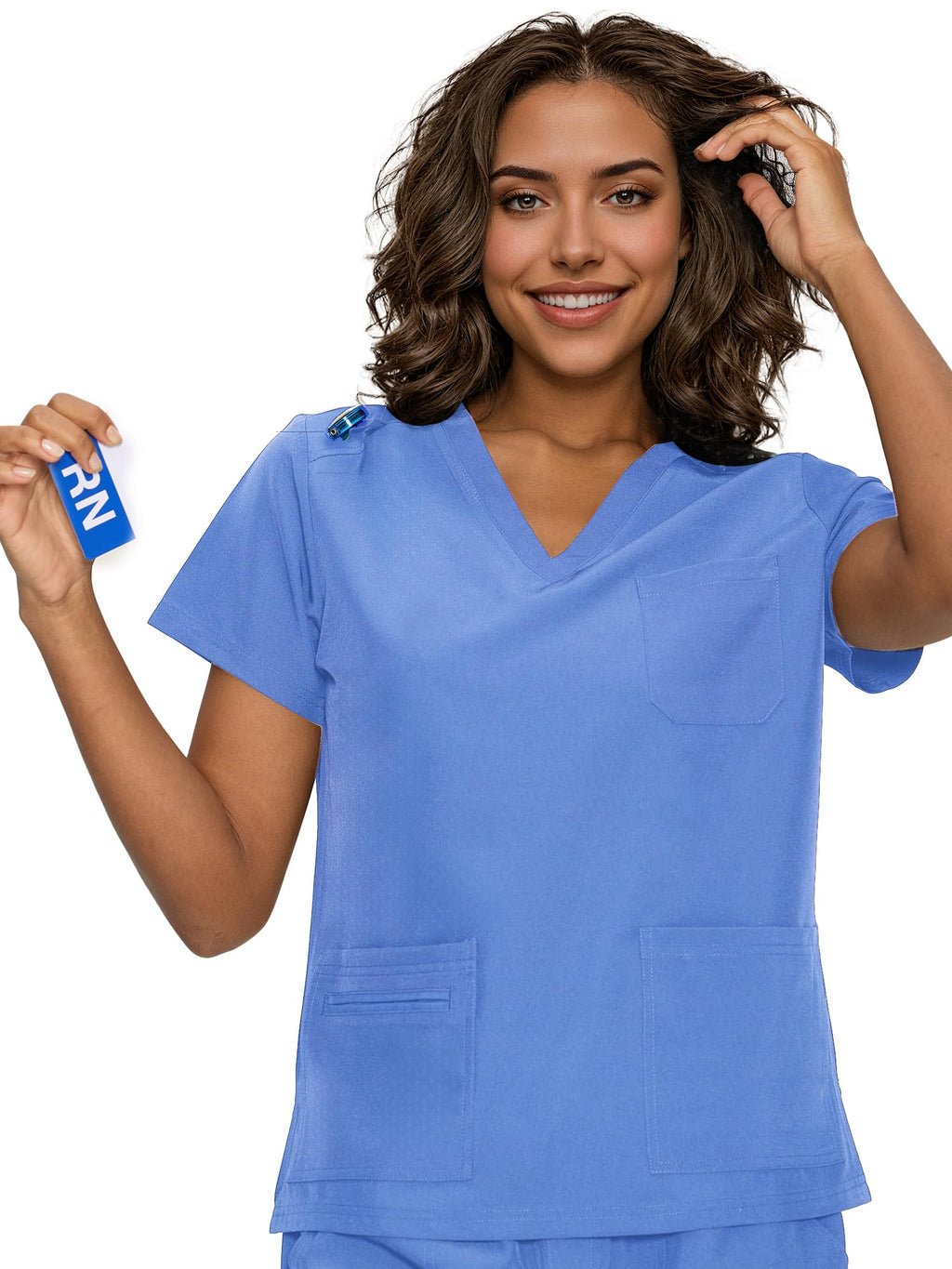 floralhue Scrub Tops for Women, Curved V-Neck Scrub Tops with 3 Pockets, Soft Stretch, Easy Care